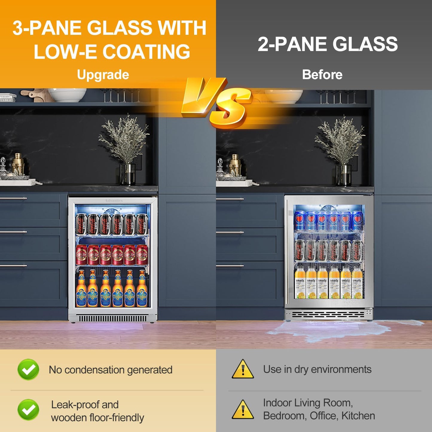 Advanics 20IN Beverage Refrigerator with Glass Door-120 Can Built in Under Counter Fridge & Freestanding,Ideal for Soda,Beer Drink Cooler