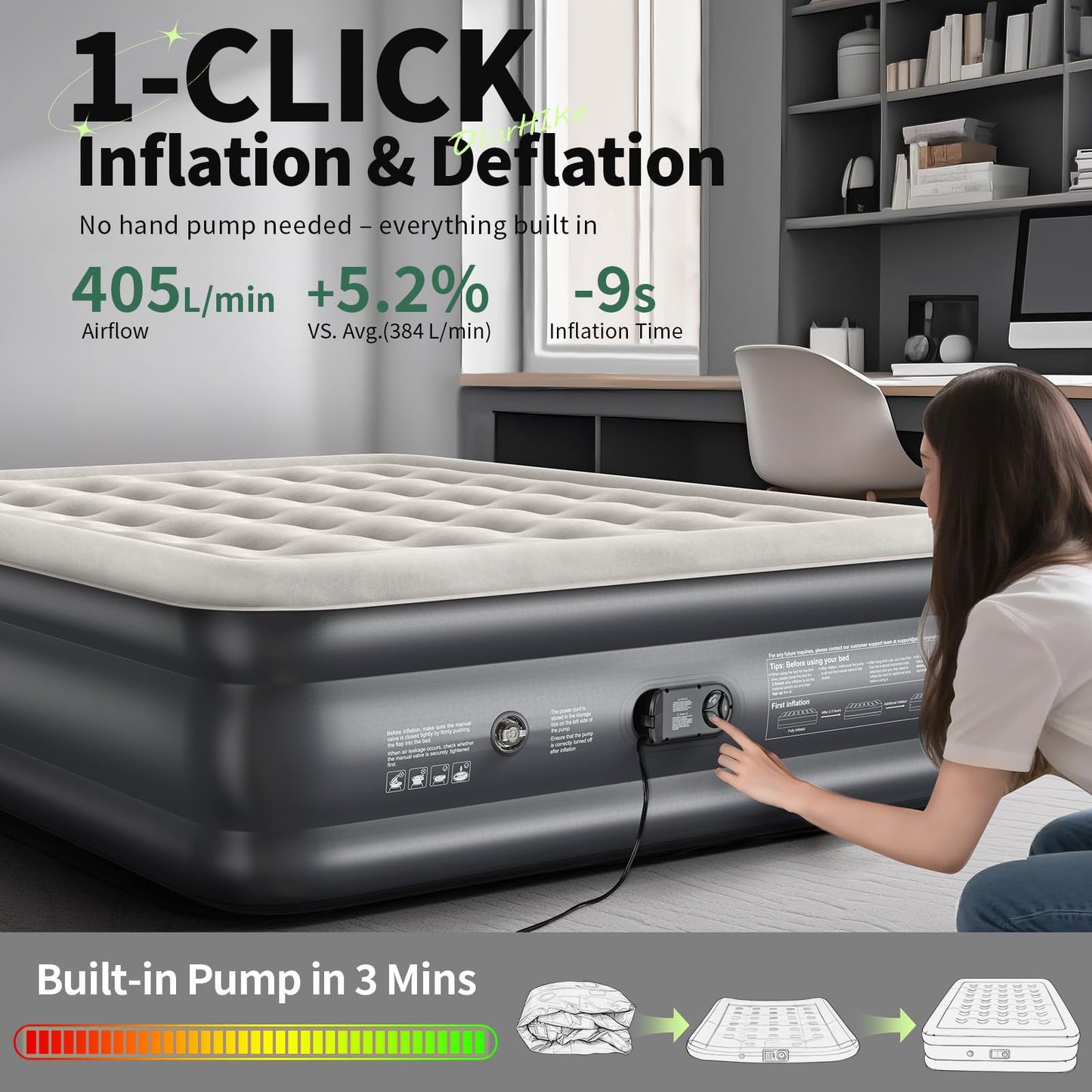 OlarHike Air Mattress Queen with Built in Pump, Inflatable Mattress Blow up Mattress, 18" Colchones Inflables Foldable Air Bed for Guest & Home, Ideal for Camping, 700lbs,Gift for mom