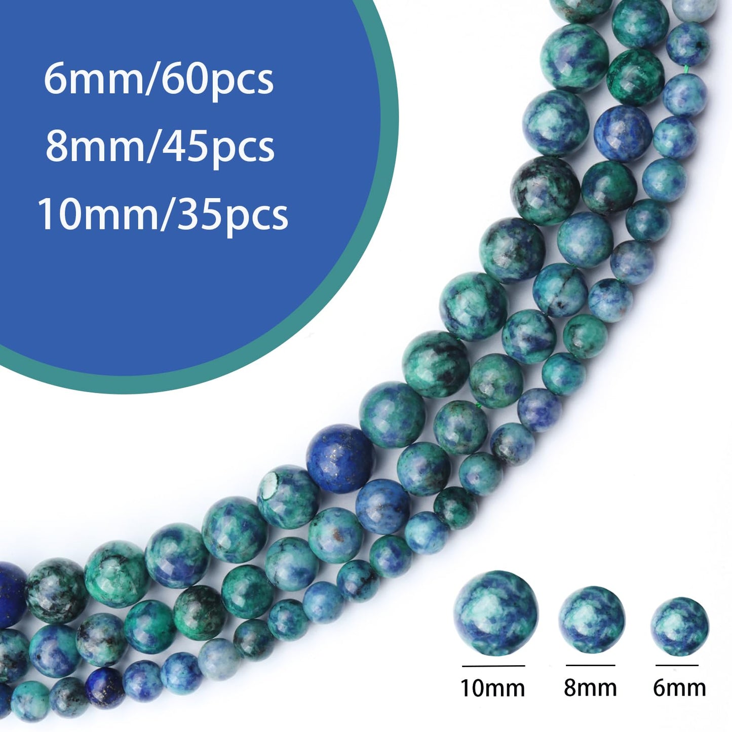 Siomia 60pcs 6mm Natural Phoenix Lapis Lazuli Gemstone Beads Energy Healing Crystal Round Loose Stone Beads for Jewelry Making, DIY Bracelets Necklaces
