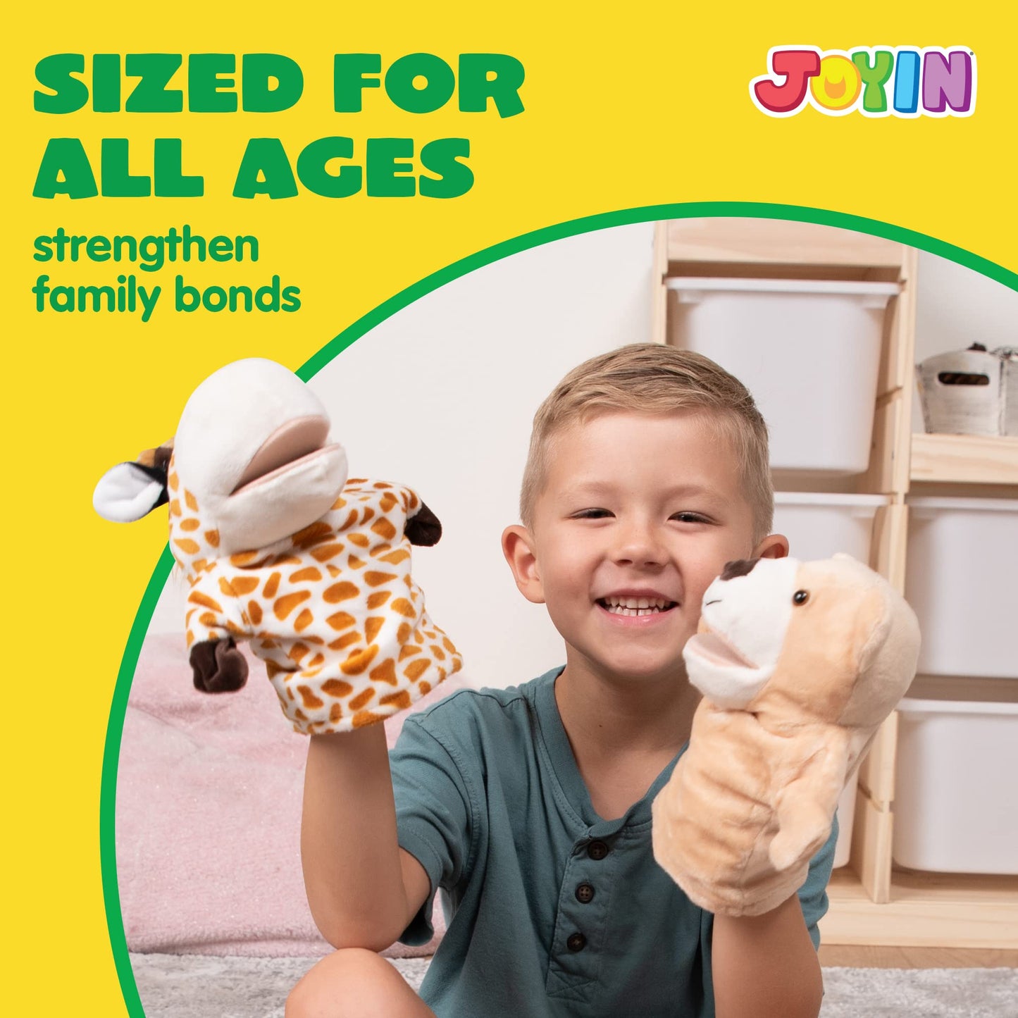 JOYIN 6Pcs Kids Hand Puppet Set with Working Mouth, Toddler Plush Toy Includes Elephant, Giraffe, Lion, Bear, Raccoon and Monkey for Show Theater, Easter Birthday Gifts for Kid
