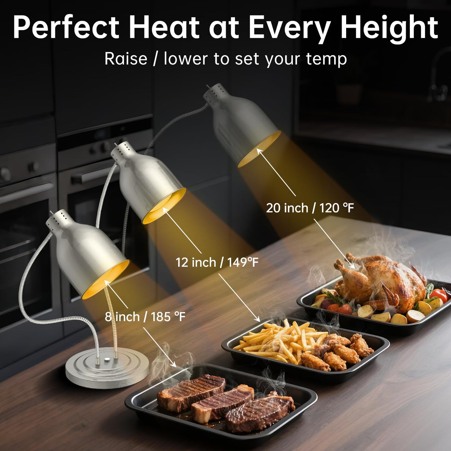 Food Heat Lamp, 500W Commercial Food Warmer Lamp, Rapid & Stable Heating 2-Head Electric Heat Lamp for Buffet, Parties, Catering, Restaurant, Kitchen, Home (Stainless Steel)