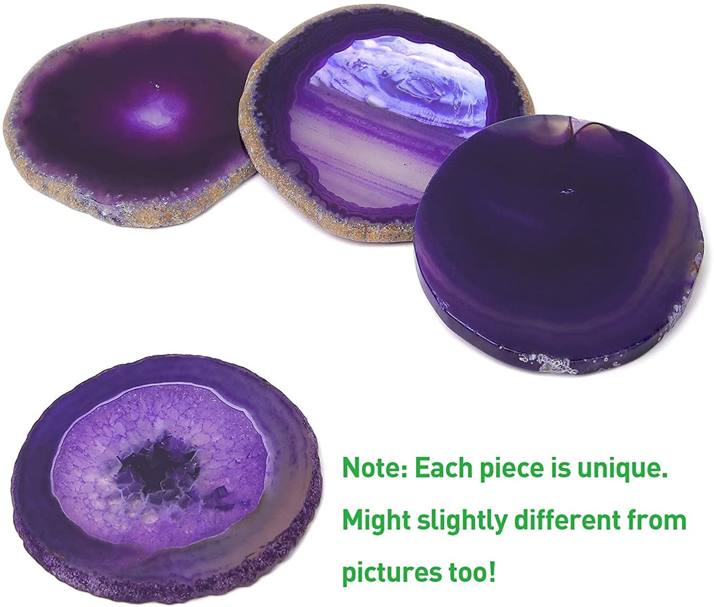 FOLKOR LIFE Purple Agate Coasters Set of 4, Natural Stone Drink Coasters with Unique Patterns, Decorative Table Coasters for Coffee Table, Bar or Desk, Housewarming Gift for Women, Friends or New Home