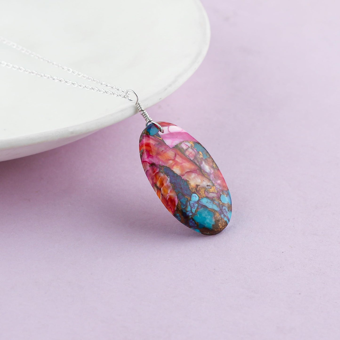 Yashee Natural Turquoise Oval Shape Crystals Pendant Necklace, Chakra Energy Healing Gemstone, Real Crystal, Top Grade, Beautiful Women Simple Jewelry, Dainty Silver Plated Jewelry 18 inch