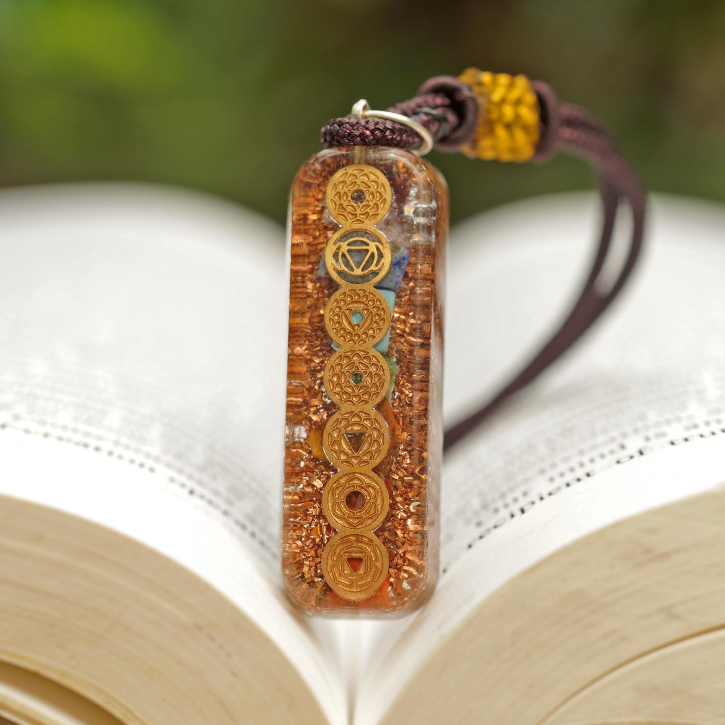 Orgonite Crystal Seven Chakra Pipe Pendant - Handmade Orgone Chakra Symbol Gemstone Necklace for Spiritual Healing, Meditation, Reiki, Gift for Men and Women