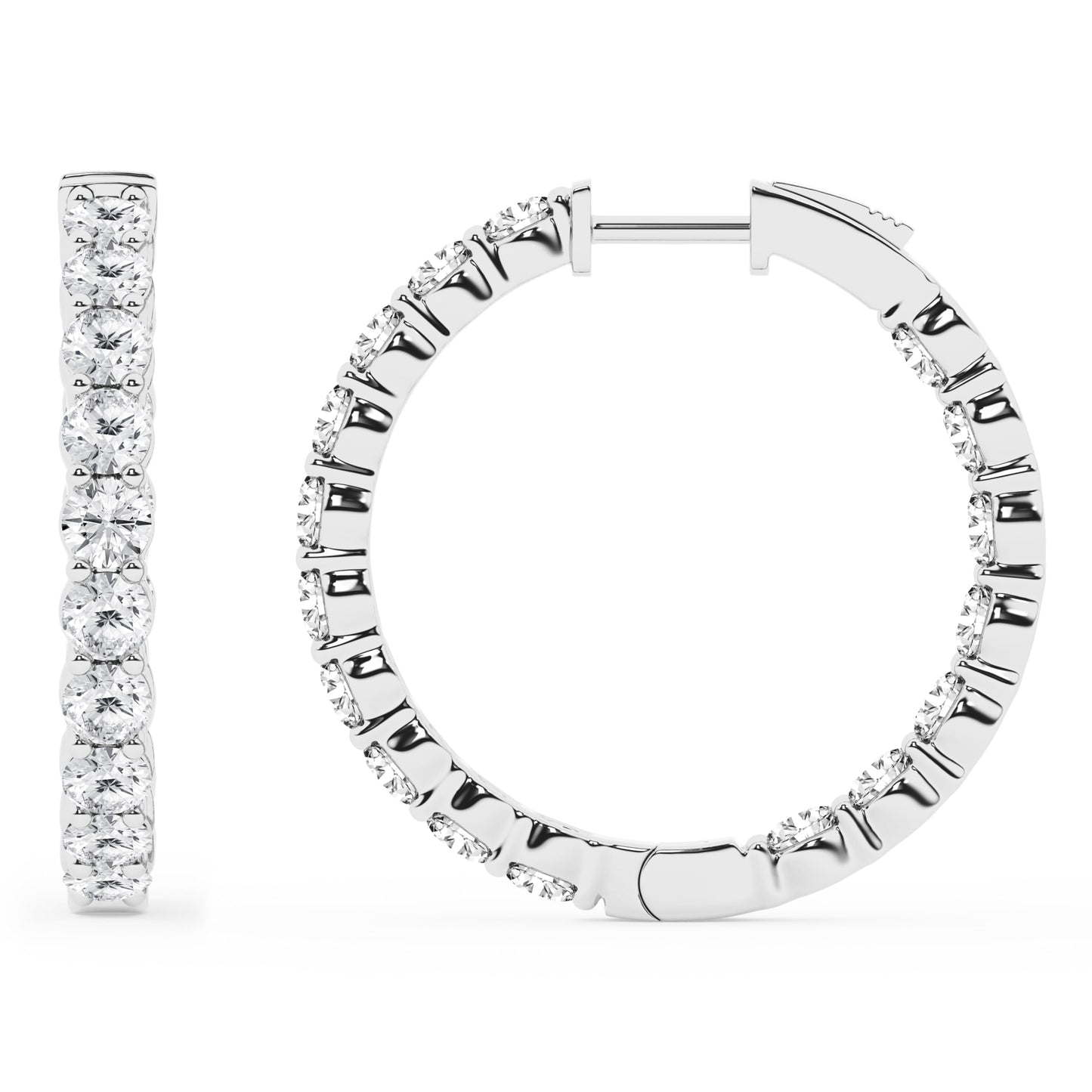 Belacqua 5.00 Carat Round Lab Grown Inside Out Diamond Hoop Earrings in Sterling Silver, Color G+, Clarity SI, Prong Set, Fine Jewelry for Women, Gift Box Included
