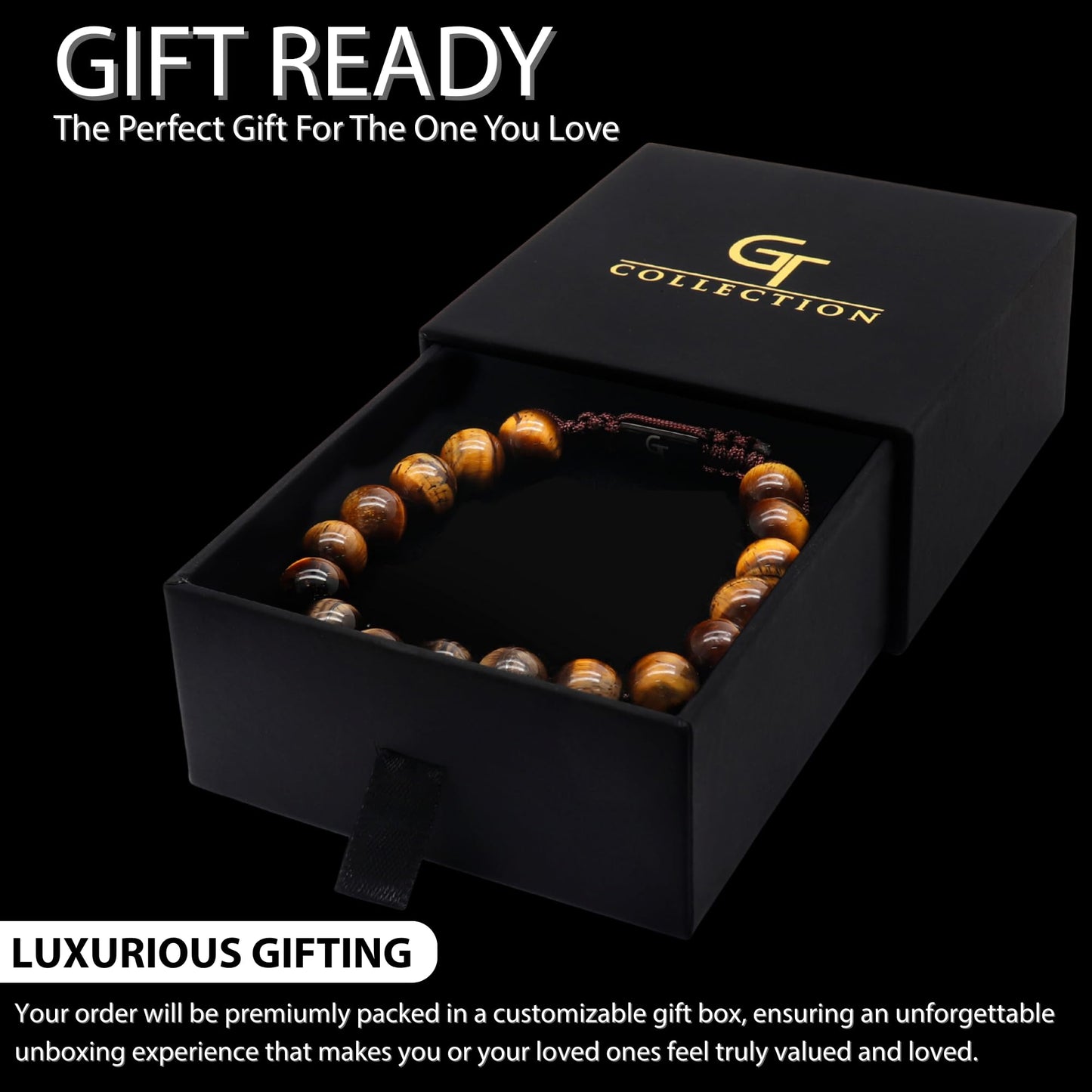 GT collection Brown Tiger Eye Bracelet for Men, Adjustable Beaded Bracelet - Gemstone Energy Bracelet for Focus and Clarity, Handcrafted Men's Jewelry Gifts for Men