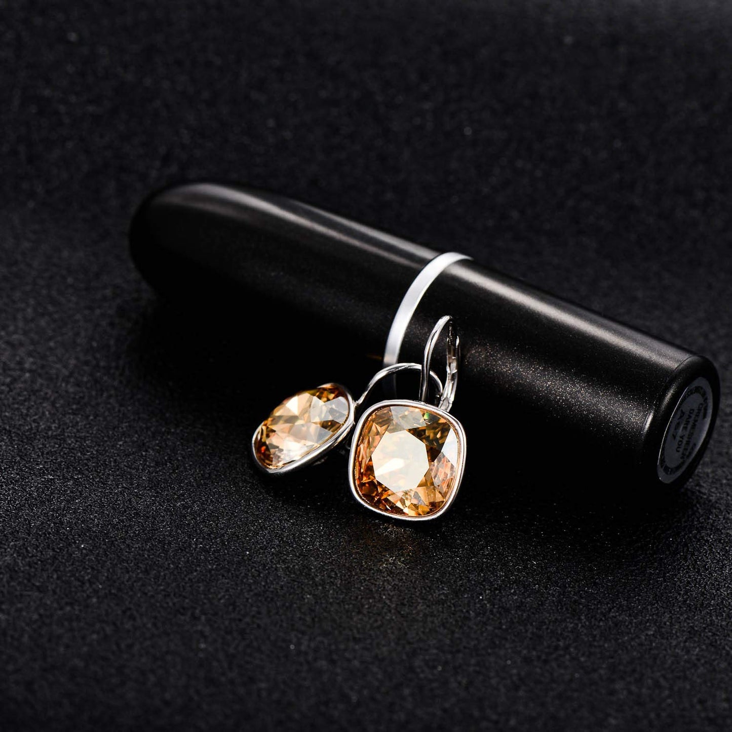 AOBOCO Sterling Silver Leverback Earrings Embellished with Crystals from Austria, Hypoallergenic Cushion Cut Square Crystal Earrings, Fine Anniversary Birthday Jewelry Gifts for Women (Simulated Citrine)