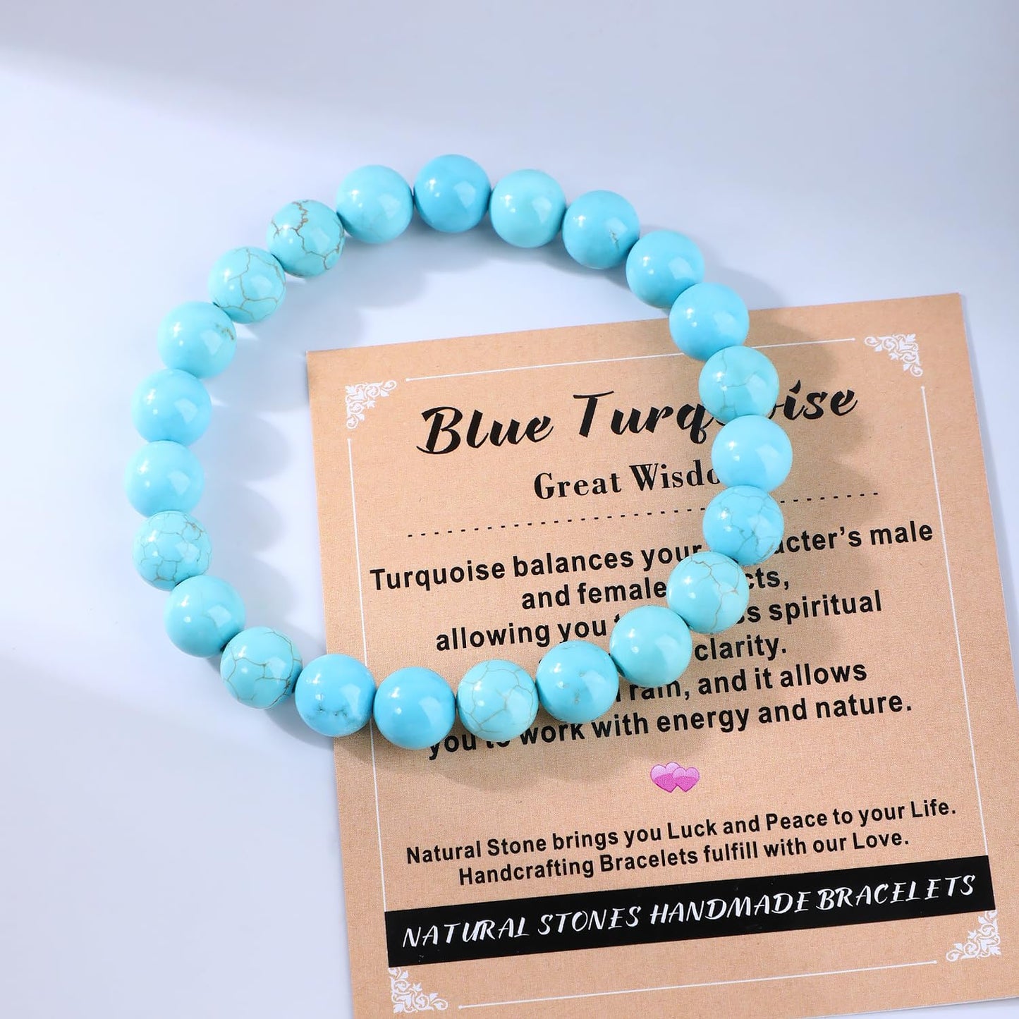 AD Beads 6mm Handmade Blue Turquoise Elastic Bracelet – Natural Gemstone for Great Wisdom – Meditation, Yoga, Healing and Energy Gift for Men Women