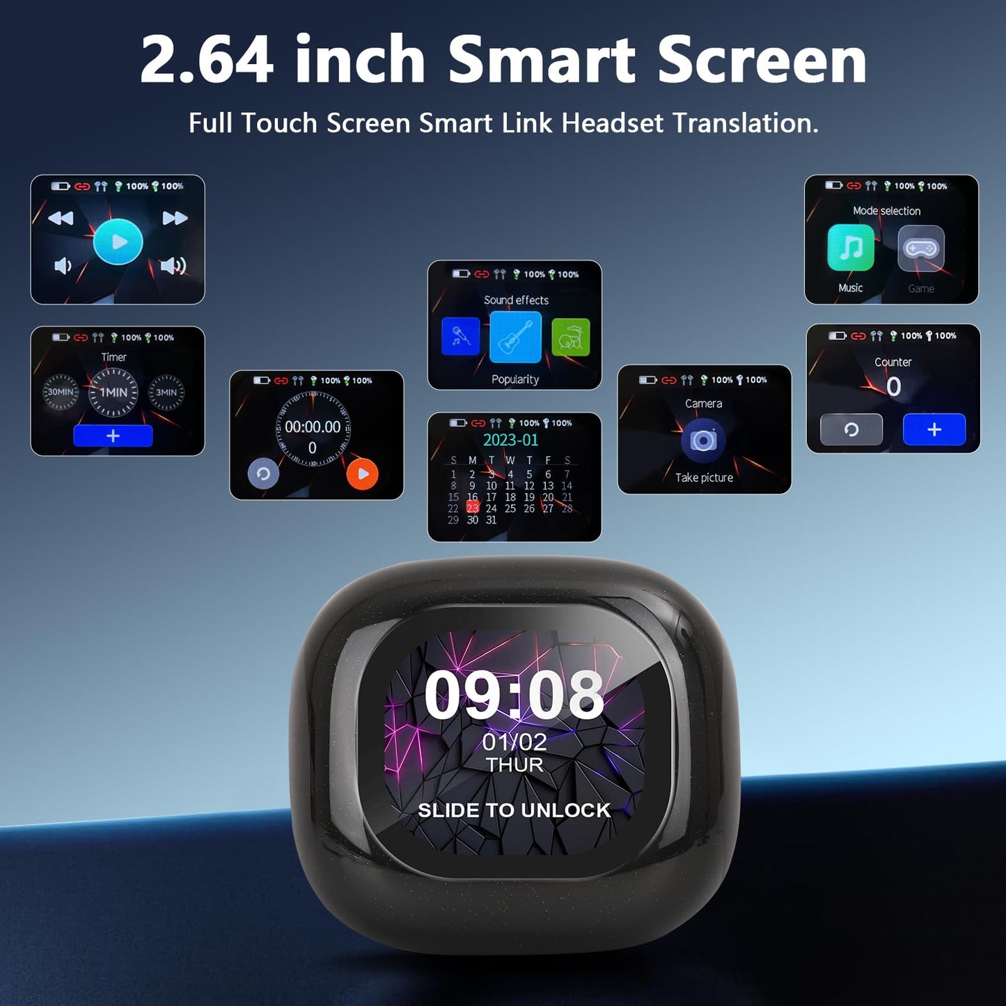 Psadhi AI Translation Earbuds Real Time, LCD Touchscreen Real-Time Translator for 144 Languages & Accents Includes Free Subscription Translation Device Earphones for Travel Business Learning, Black