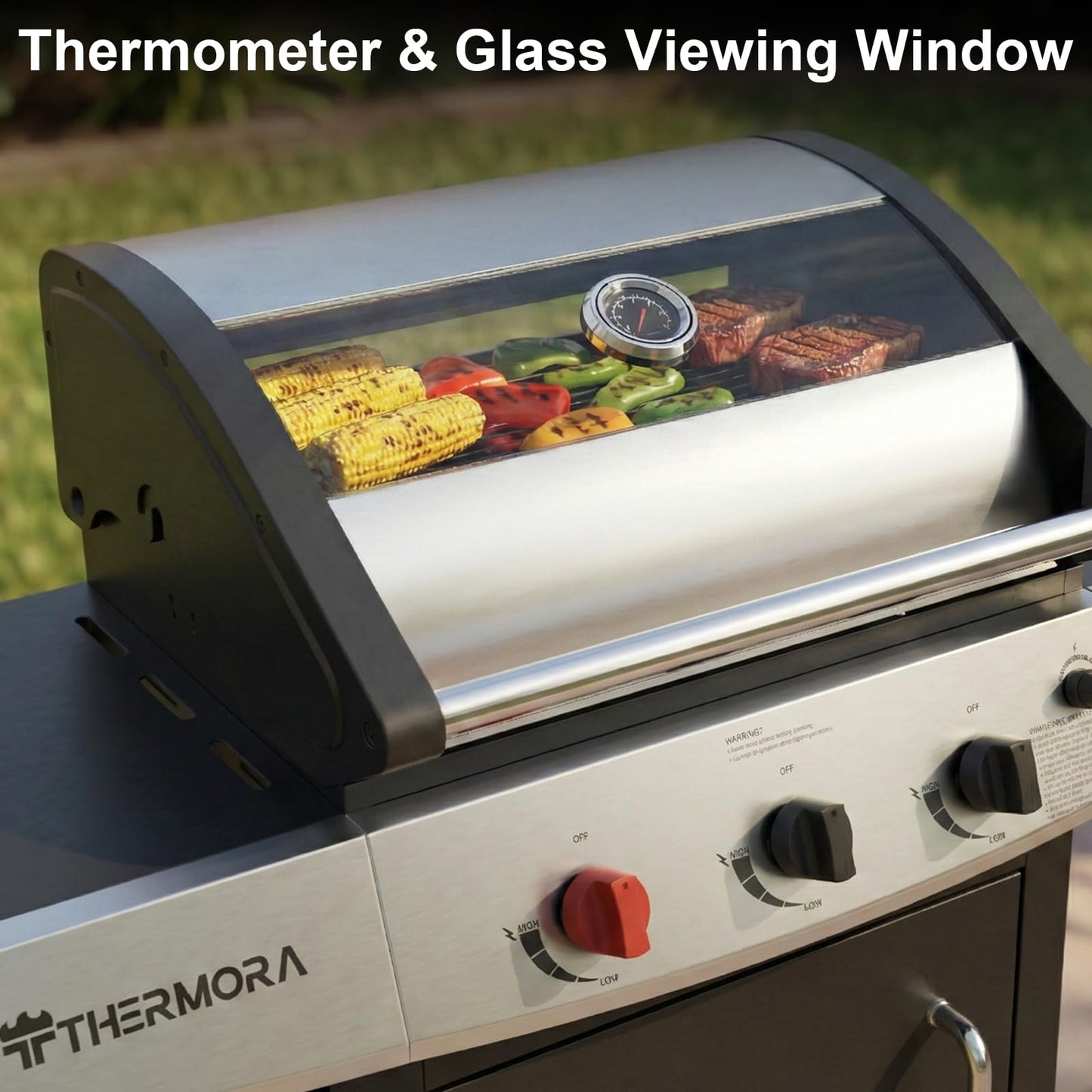 THERMORA 3 Burners Propane Gas Grill 50,000 BTU with Side Burner 553 Sq.in, Porcelain-Enameled Grates BBQ Grills, Stainless Steel Propane Grill for Outdoor Cooking Patio Garden Family Party Barbecues