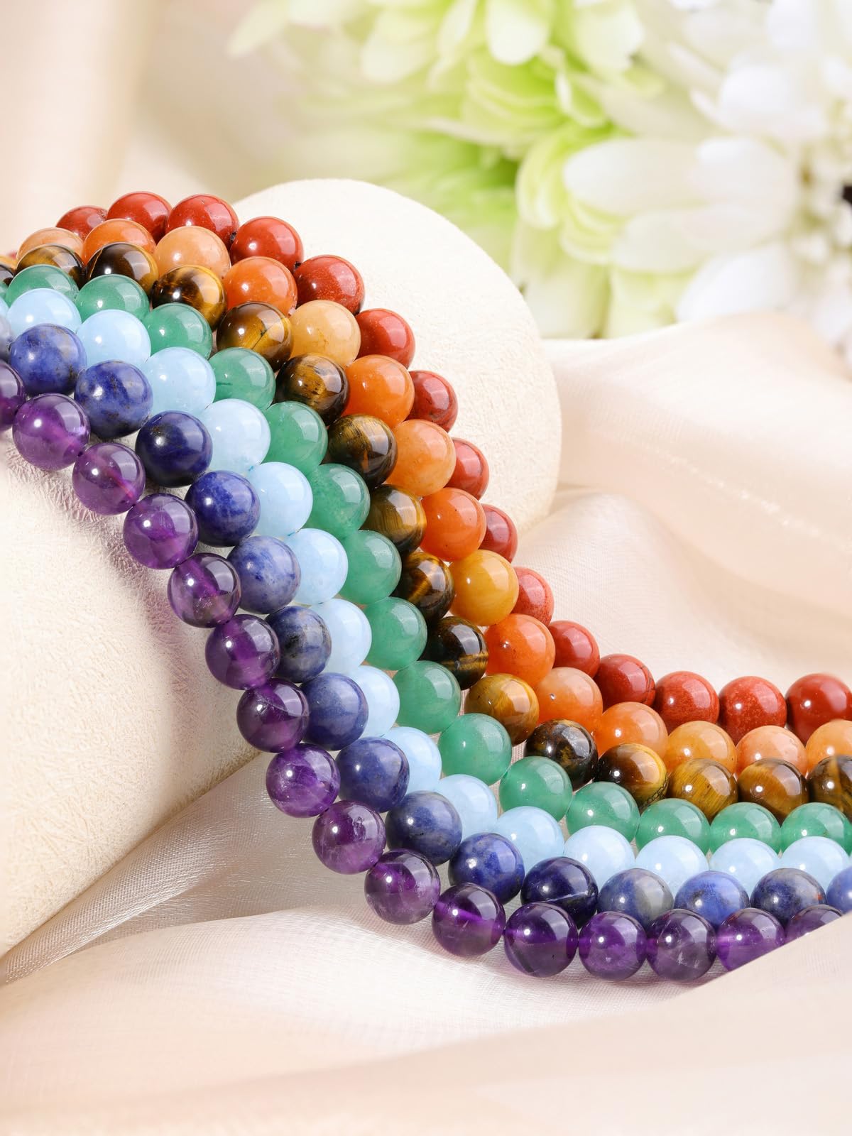 Jovivi 7 Chakras Natural Stone Beads Colorful 100pcs 8mm Mixed Energy Healing Crystals Polished Round Gemstone Beads,Genuine Real Stone Beads for Bracelet Necklace Jewelry Making