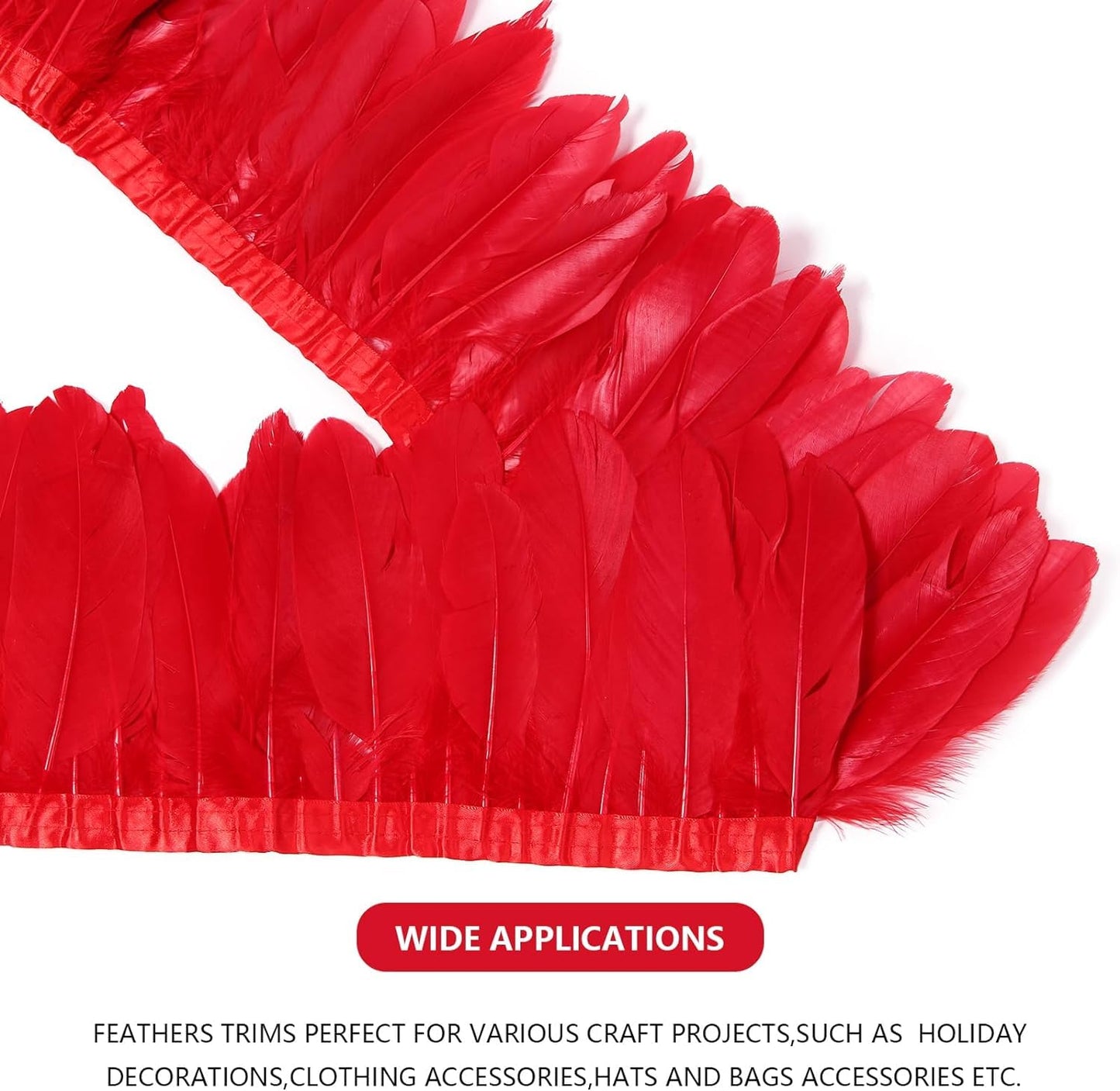 MAOFENG 2 Yards Natural Goose Feathers Trim Sewing Fringe Fashion Dress Sewing 6-8inch for DIY Handicrafts Costumes Decoration,Red
