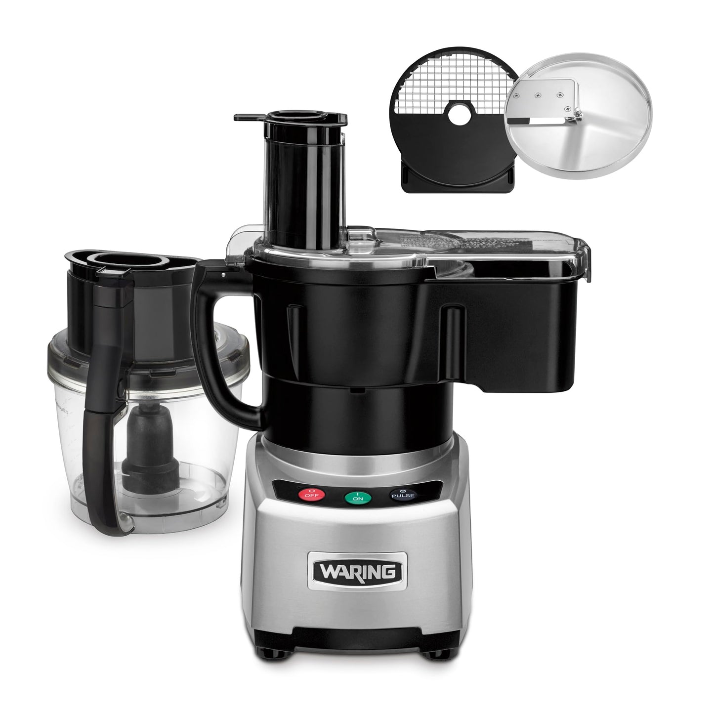 Waring Commercial WFP16SCD 4 Quart Continuous Feed Food Processor, 2 HP Motor, Extra Large Feed Tube, Patented LiquiLock Seal Bowl System, Includes 4 Quart Clear Cutter/Mixer Bowl, Dicing, Shredding, Slicing, Whipping Disc and a Standard S blade for Chopp