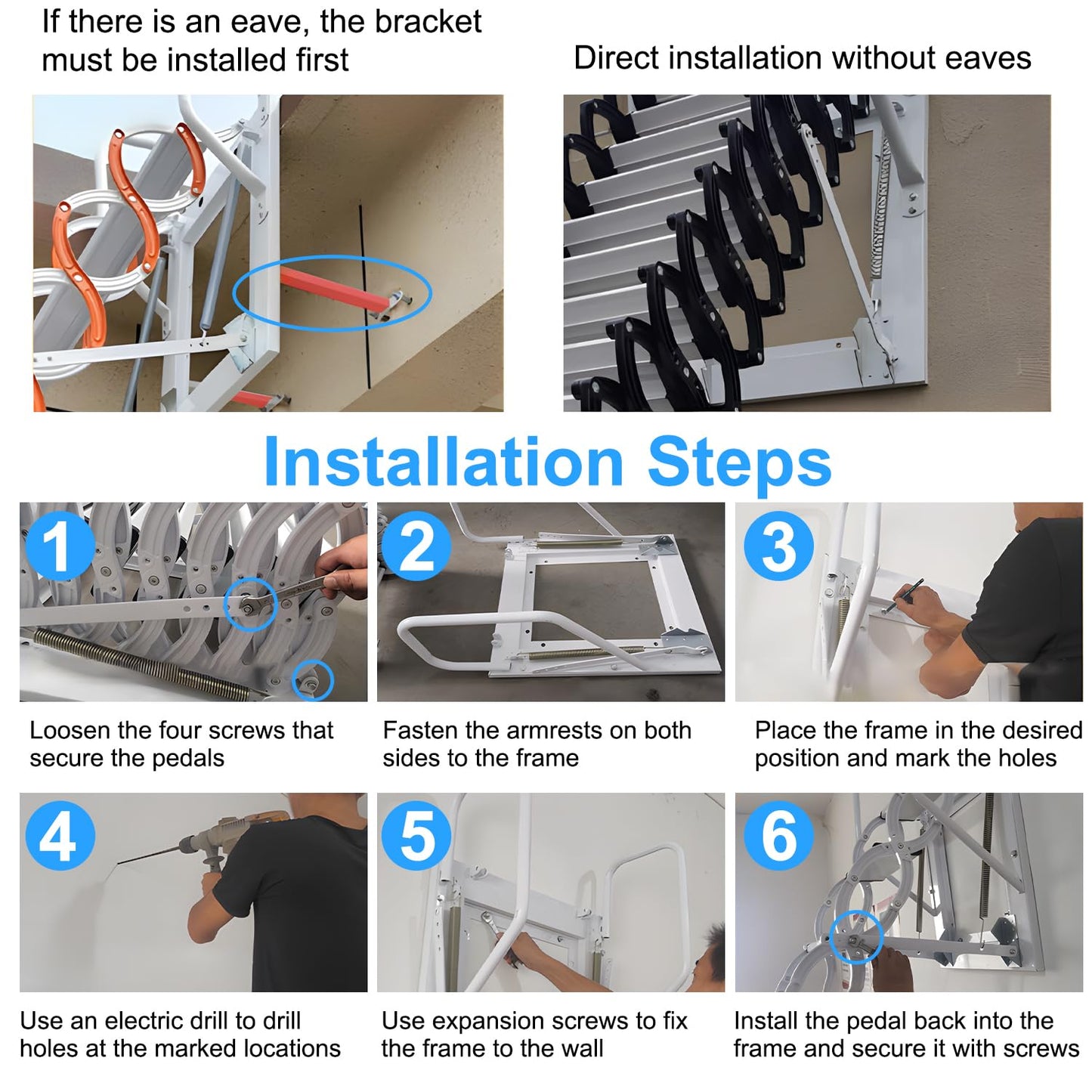 YIRCELOM Wall-Mounted Folding Stairs, 12 Steps, 3.2m Folding Loft Staircase with Handrails, Telescoping Attic Ladder with Pull Down System, Retractable Loft Ladder, Up to 600lbs, for Indoor Outdoor