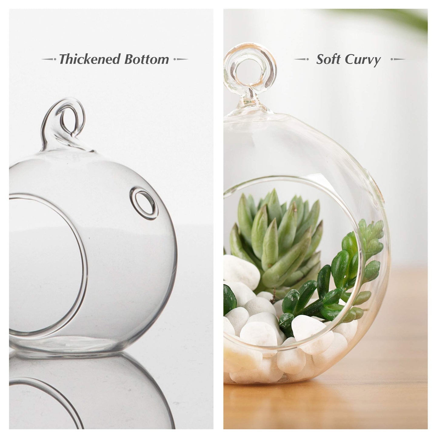 WGV Hanging Terrarium Globe, Width 3", Height 4", DIY Air Succulent Planter, Clear Glass Vase Orb with Flat Bottom, Candle Holder for Windowsill Outdoor Garden Decor, 1 Piece