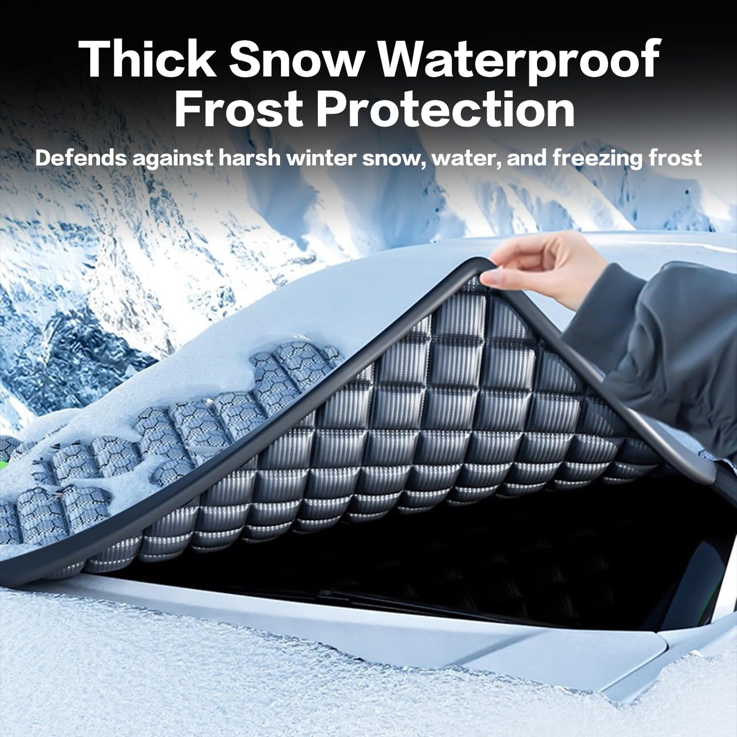 AUTOWOEL Windshield Snow Cover for Winter - Custom Fit Graphene Car Windshield Cover Outside for Ice, Snow & Hail Protection | Frost Guard with Storage Bag for SUV and Sedan (Small)