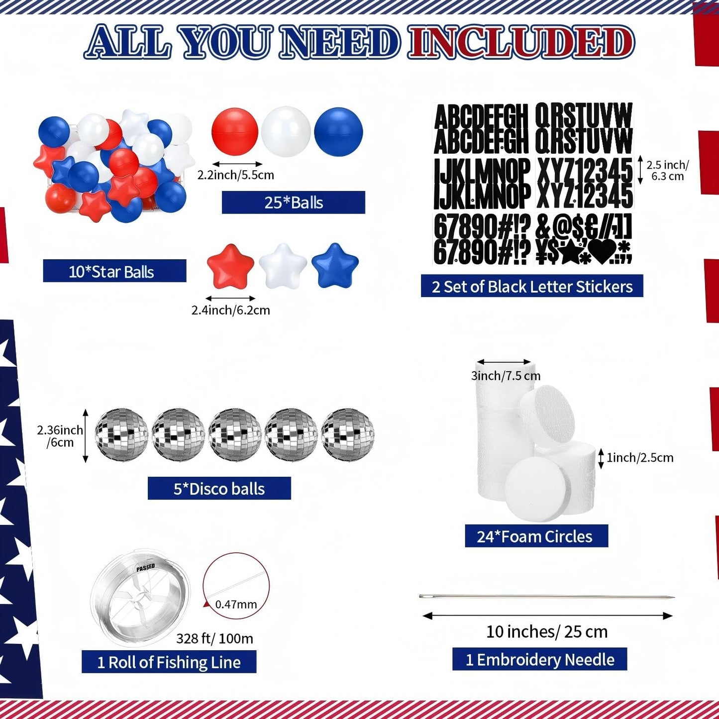 Simgoing Giant Friendship Bracelet Garland Kit DIY Banner with Letter Ball Jumbo in My Birthday Era Decorations for Classroom Graduation Party Supplies Photo Booth Backdrop(White, Red, Blue)