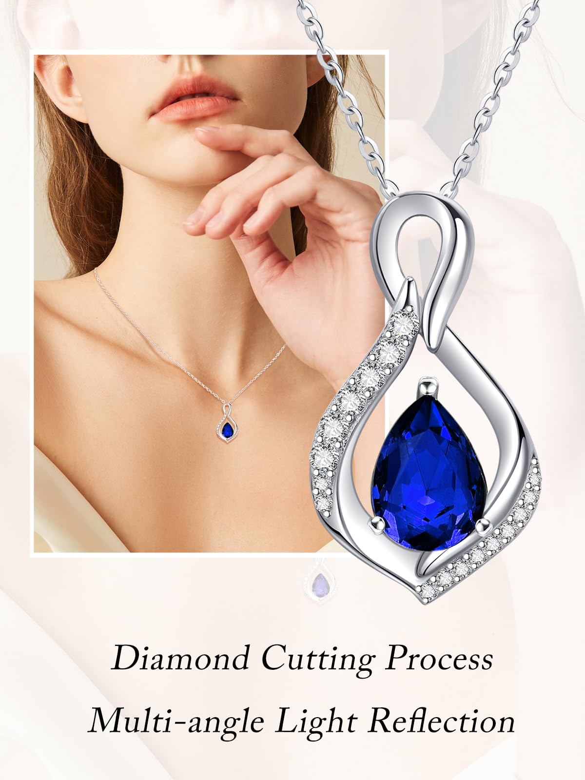 JIYVY32 Sapphire Infinity Necklace for Women September Birthstone Necklaces White Gold Plating Anniversary Birthday Gifts for Wife Her Mom Girlfriend Birthstone Jewelry Gifts for Women