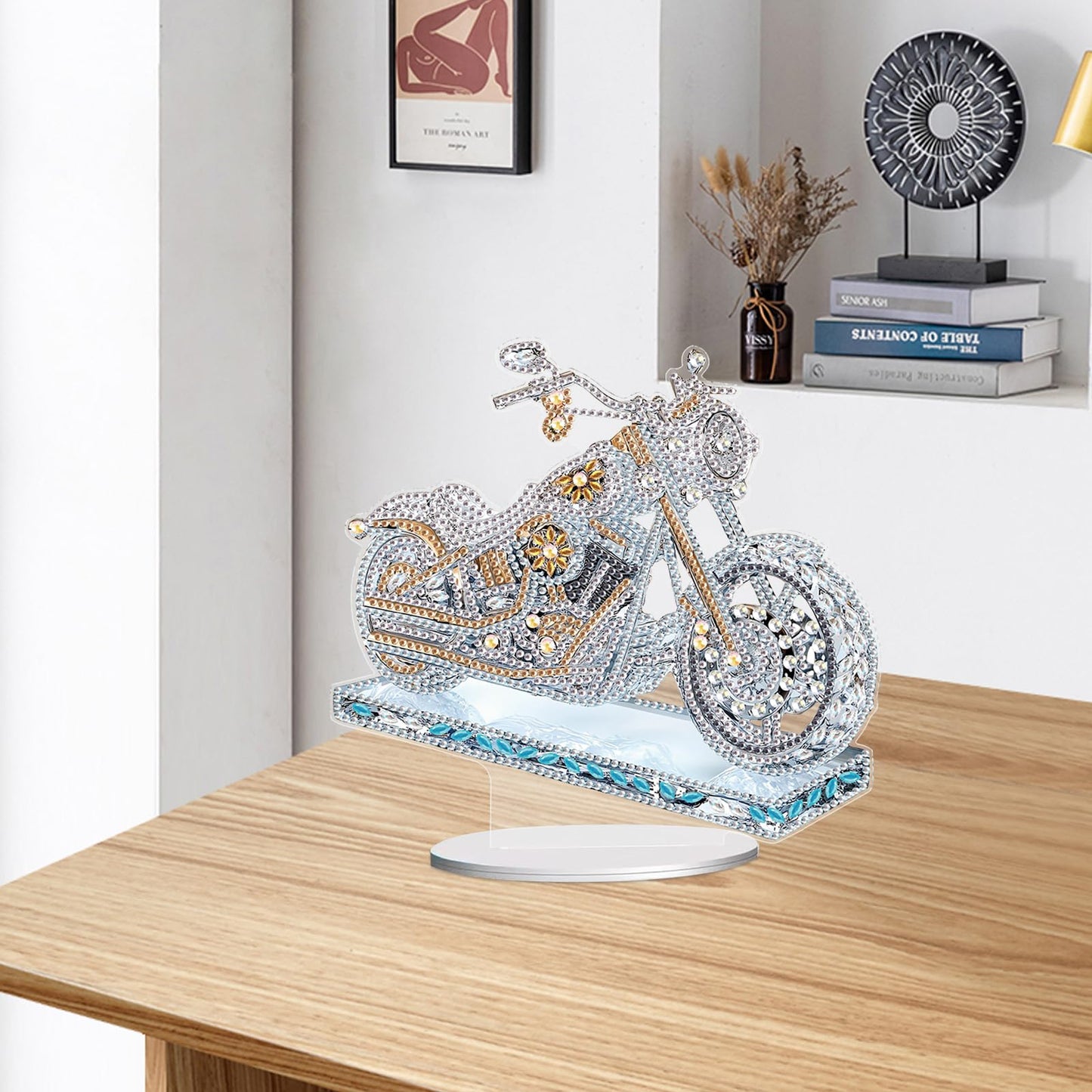 JISHSHAY Diamond Art Desk Ornaments Diamond Painting Desktop Decoration Gem Art Table Top Decorations Gem Painting Table Ornaments Mosaic Kits for Adults Desk Top Kits with Special Shape Motorbike
