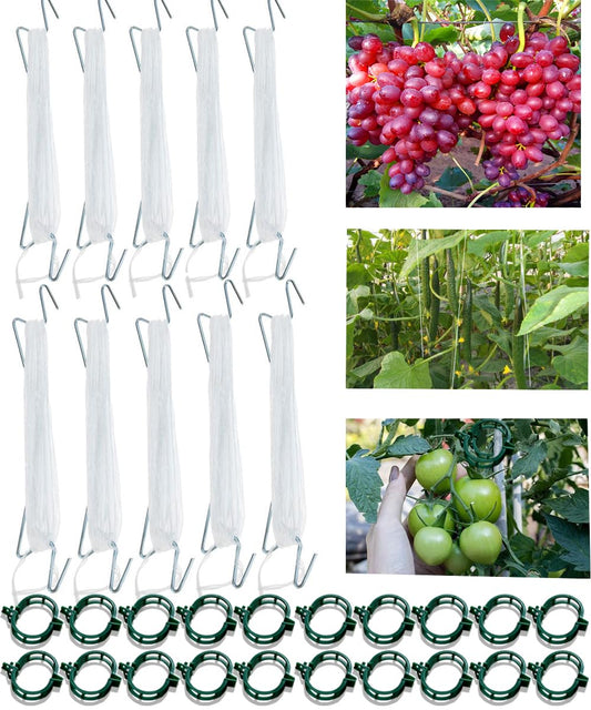 30Pcs Tomato Hooks with String,Plant Support Clips, with 33 Feet Garden Twine - Heavy Duty Plant Trellis for Tomatoes, Cucumbers, Peppers, Vines ，Reusable