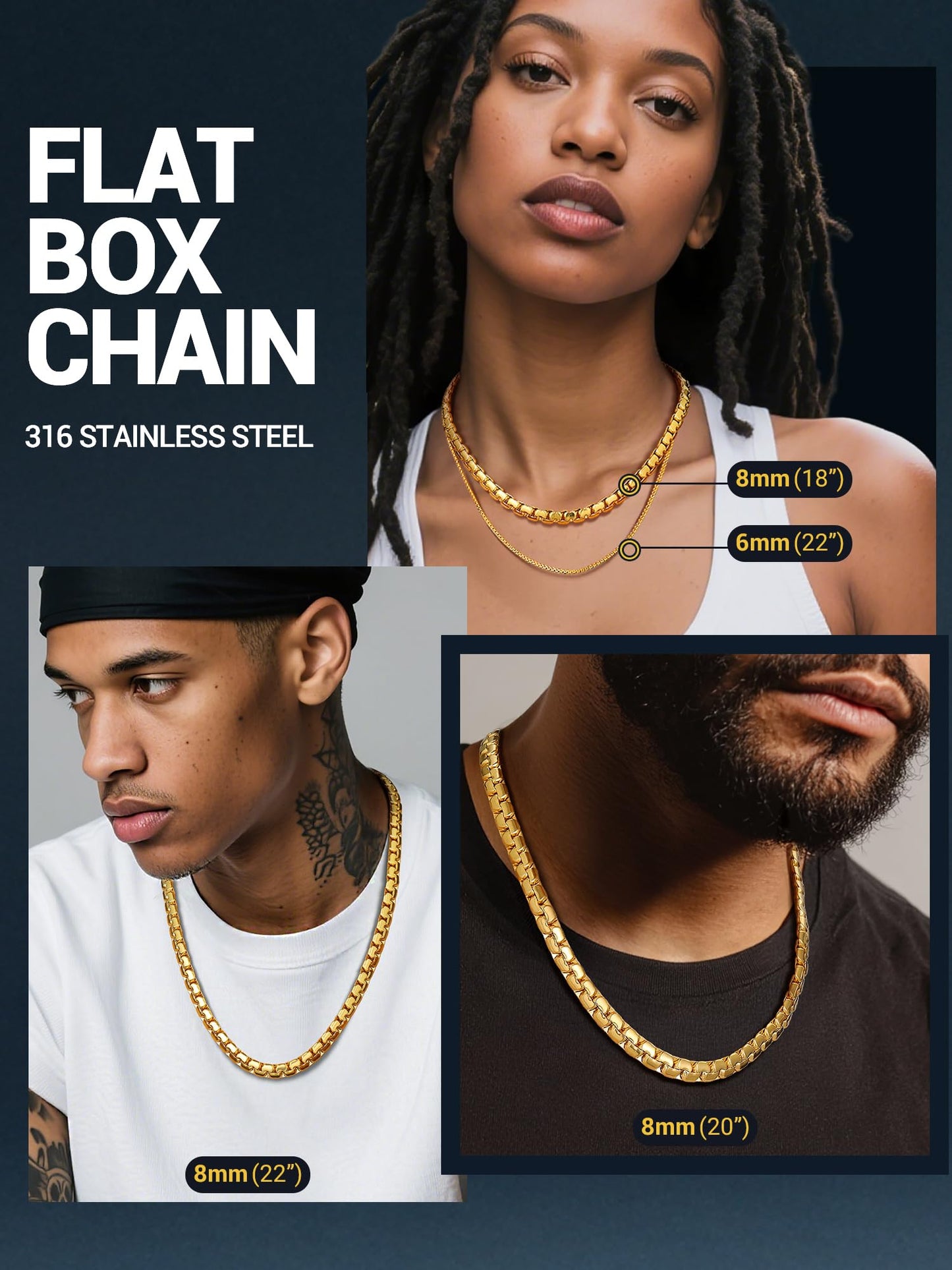 PROSTEEL 14K Gold Chain for Men 8mm Stainless Steel Necklace Waterproof & Tarnish-Resistant Thick Mens Chain