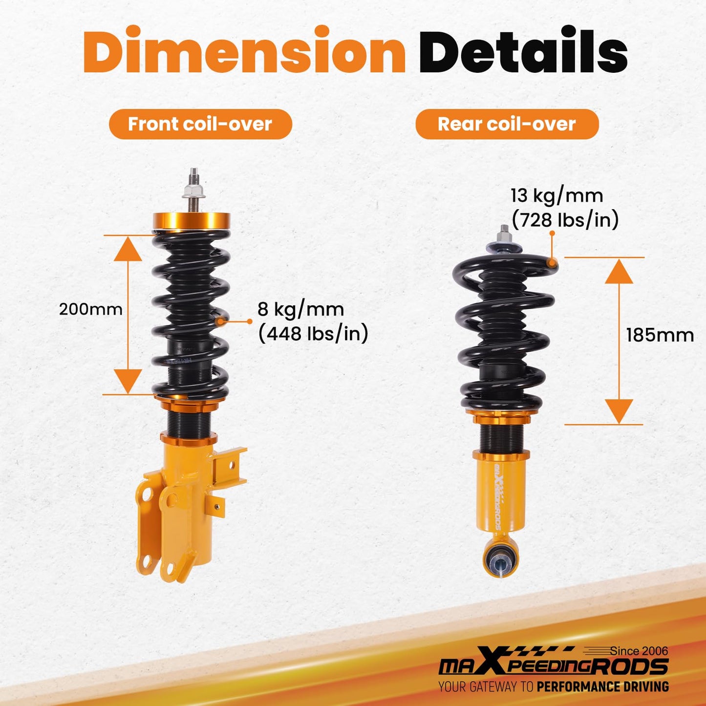 maXpeedingrods Coilovers for Chevrolet Camaro 2010-2015, Height Adjustable Coilovers Suspension Kit, Preset Damping Lowering Kit Gold