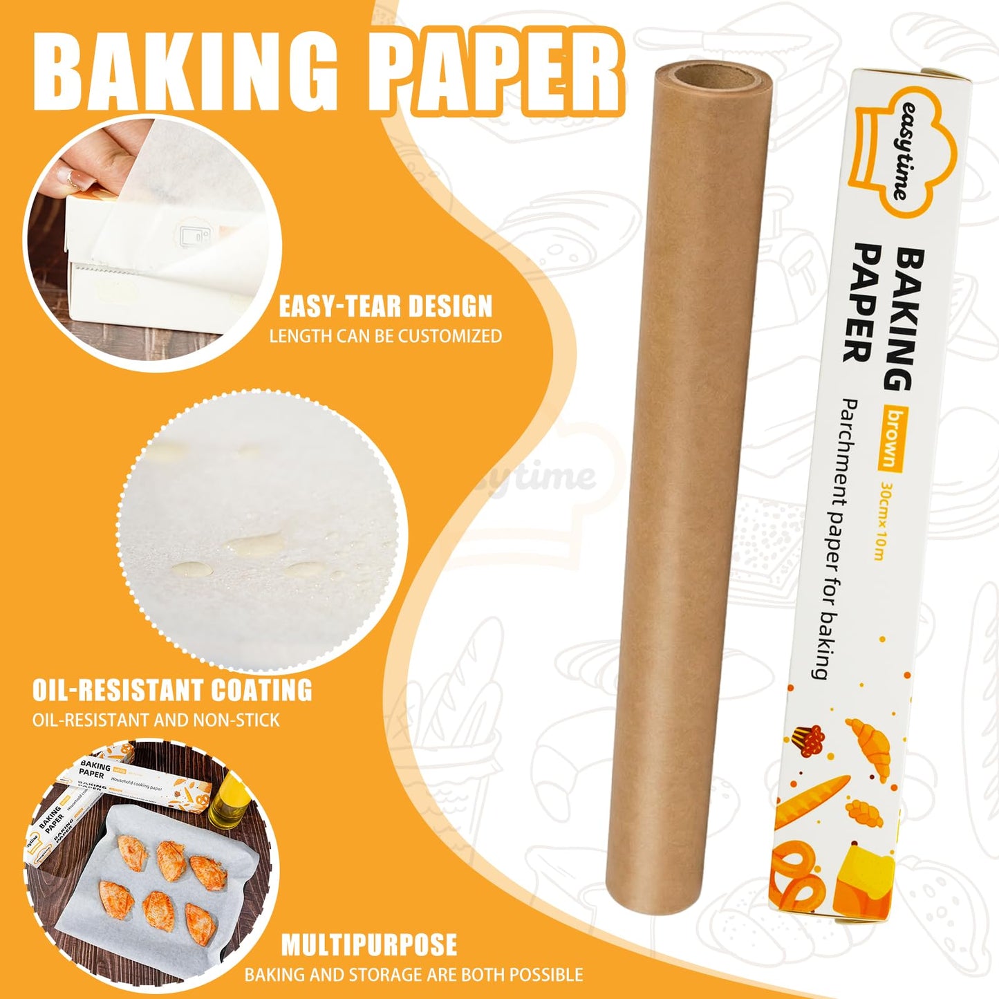 Parchment Paper Roll, 3 Boxes 12"x33ft Air Fryer Paper Liner Total 99′, Parchment Paper for Baking, Non-Stick Baking Paper with Cutter Oil Proof Heat-resistant for Cooking Grilling Steaming Brown