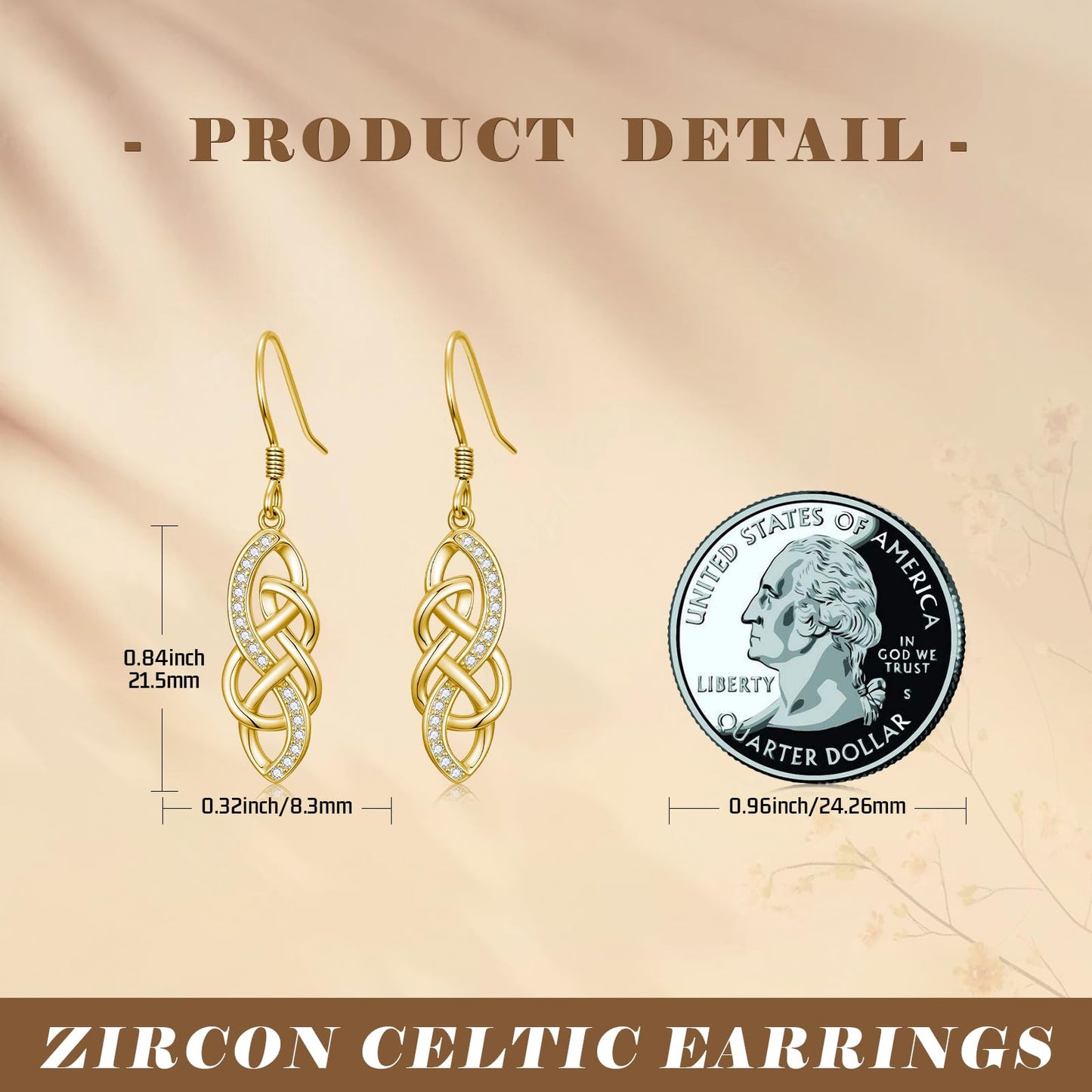 XPYPZP 14K Gold Celtic Knot Earrings for Women Dainty Irish Celtic Knot Dangle Drop Earrings with Sparkling Cubic Zirconia Trendy Ireland Jewelry Mothers Day Gifts for Mom Wife Girlfriend Her