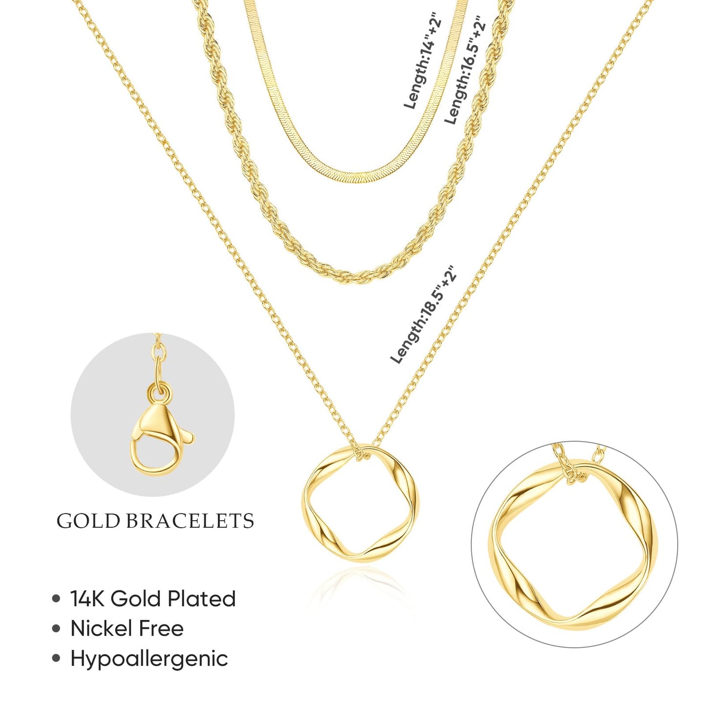 PDWZNBA Layered Gold-plated Necklaces for Women, 14K Real Gold-Plated Triple Chain Necklace, Dainty Choker Jewelry Set, Trendy Jewelry Gifts
