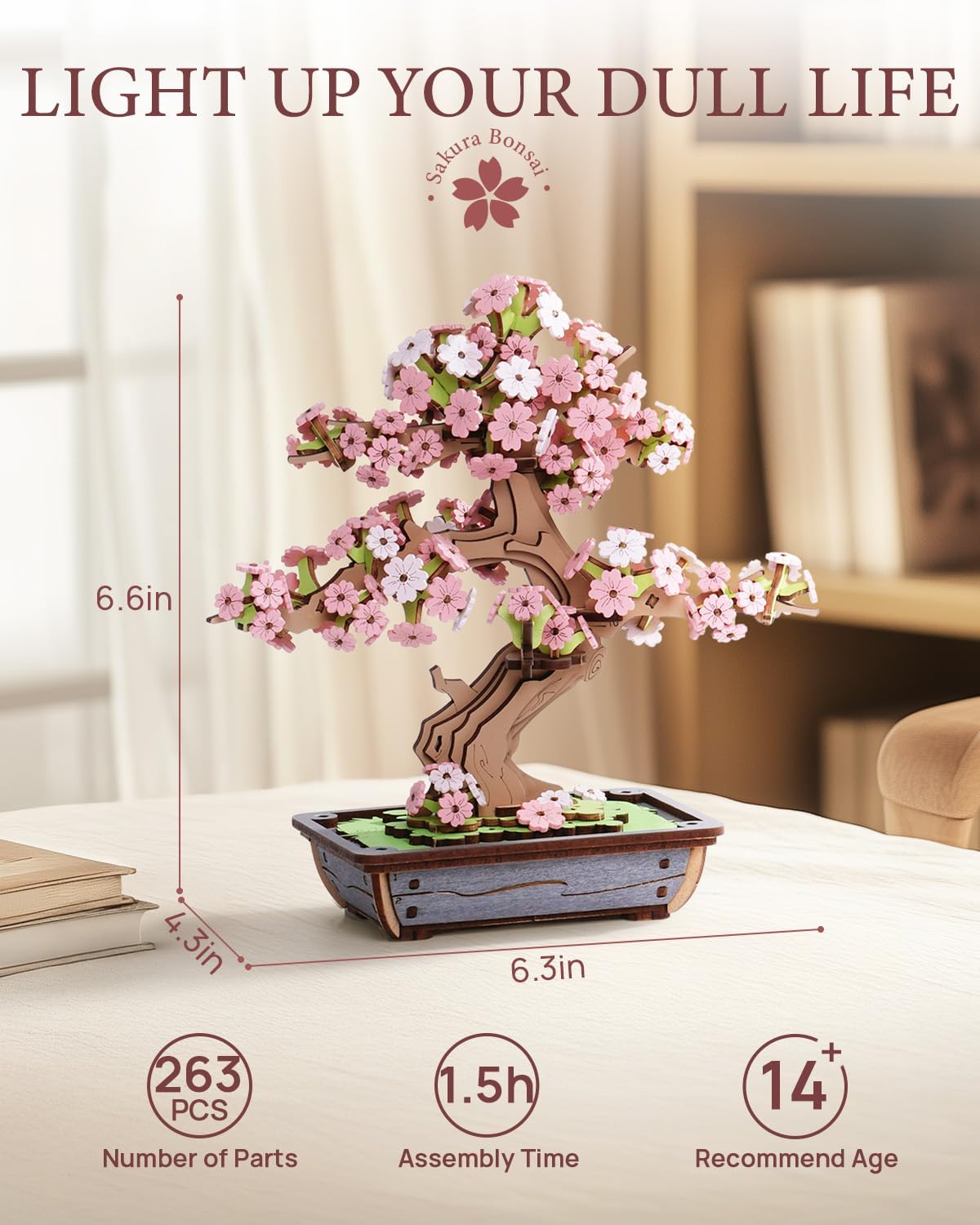 Rowood 3D Puzzles for Adults,Mother's Day DIY Wooden Flower Cherry Blossom Sakura Bonsai Tree Botanical Collection Building Set Craft Kits for Adults,Gift on Christmas Birthday