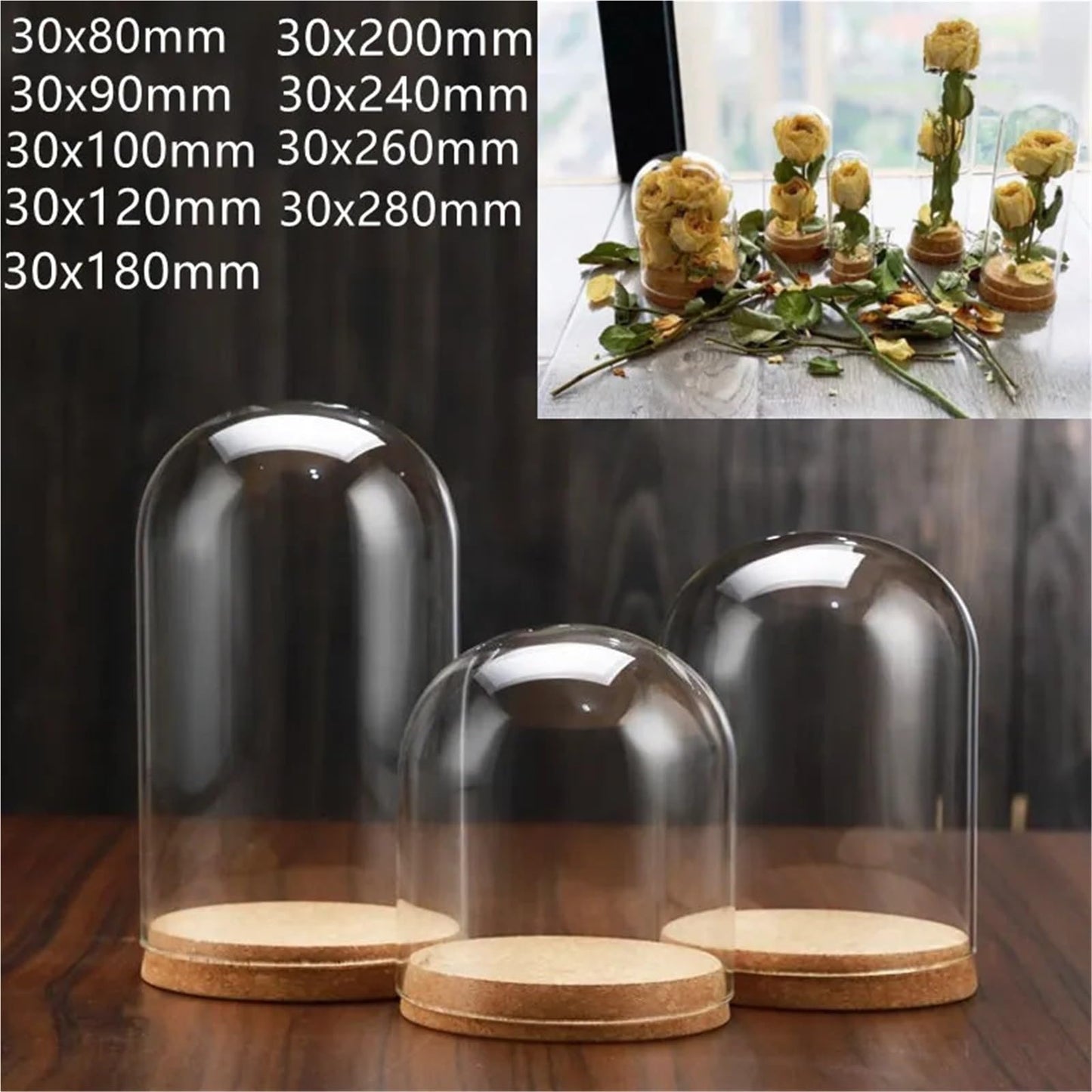 10X Da30mm Glass Bottle Terrarium Jar Cork Base Dome Dust Cover DIY Specimen Succulent Plant Micro Landscape Flower Vase Display(30x180cm)