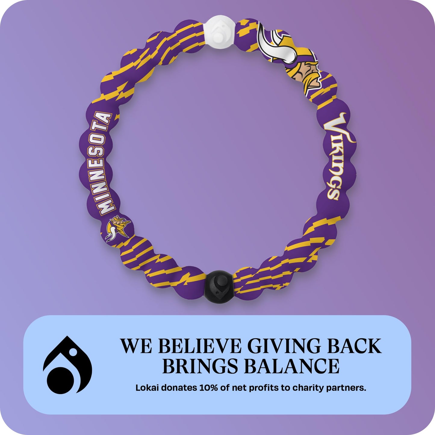 Lokai NFL Football Collection Silicone Beaded Bracelet, Minnesota Vikings Home Field (Medium) - Beaded Bracelet for Women & Men, Silicone Jewelry Fashion Bracelet Slides-On for Comfortable Fit