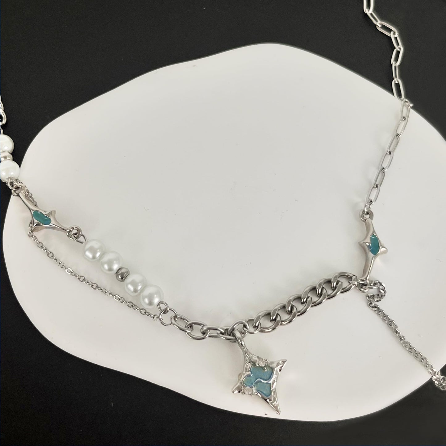 Y2k Irregular Starlight Necklace for Women Spliced with Tassel Pearl Jewelry Collar Chain Women 17.71 Inch