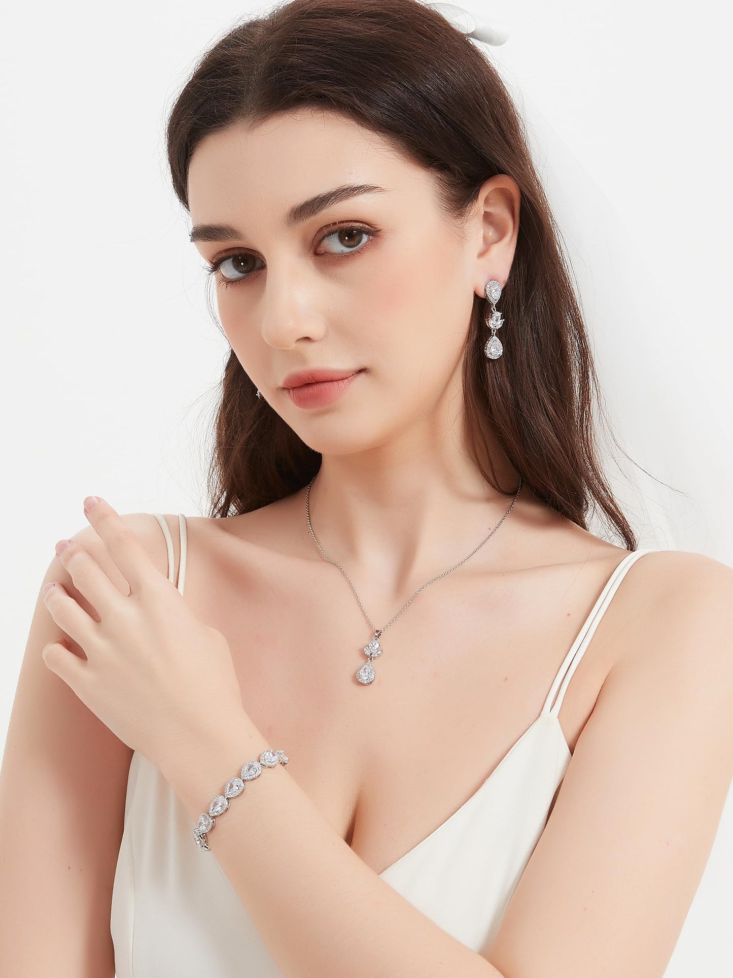 UDYLGOON Elegant Bridal Jewelry Set for Bride Bridesmaid Wedding Prom Teardrop Necklace Earrings Bracelet Set