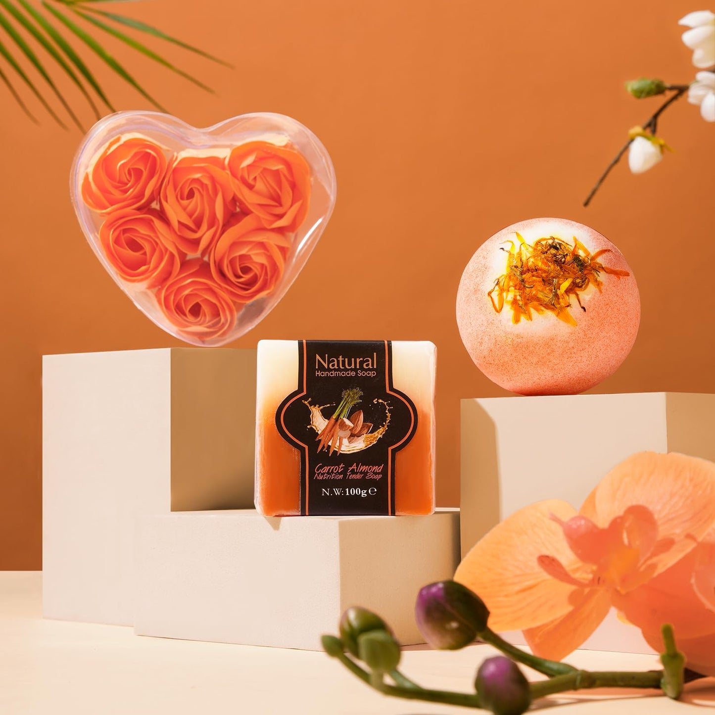 Mother's Day Gifts for Mom Wife Her Women,Birthday Gifts for Sister Friend Girlfriend Teacher,Get Well Soon Self Care Package,Orange Rose Relaxing Spa Baskets for Her Anniversary Christmas Mothers Day