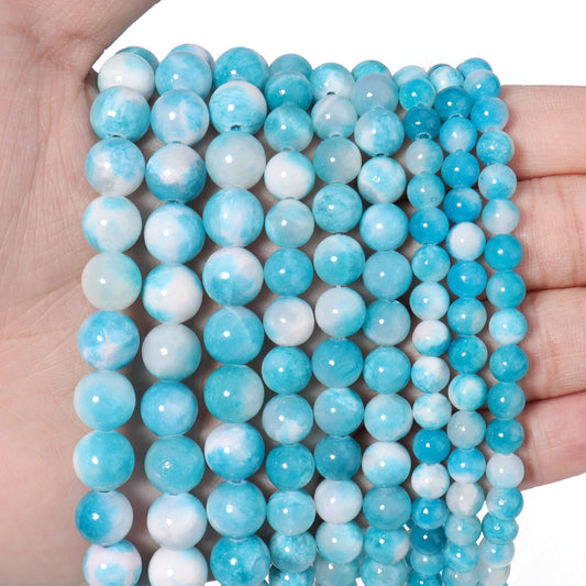 45pcs 8mm Natural Blue White Persian Jade Gemstone Beads Energy Healing Crystal Round Loose Stone Beads for Jewelry Making, DIY Bracelets Necklaces