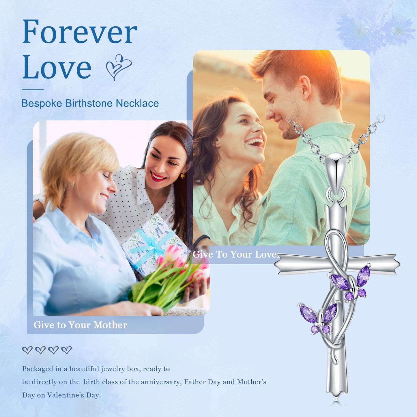 KoyeKei Butterfly Cross Necklace for Women 925 Sterling Silver Double Purple Butterfly Necklaces Christian Dainty Jewelry with Zircon Mothers Day Gifts for Mom Wife Lover