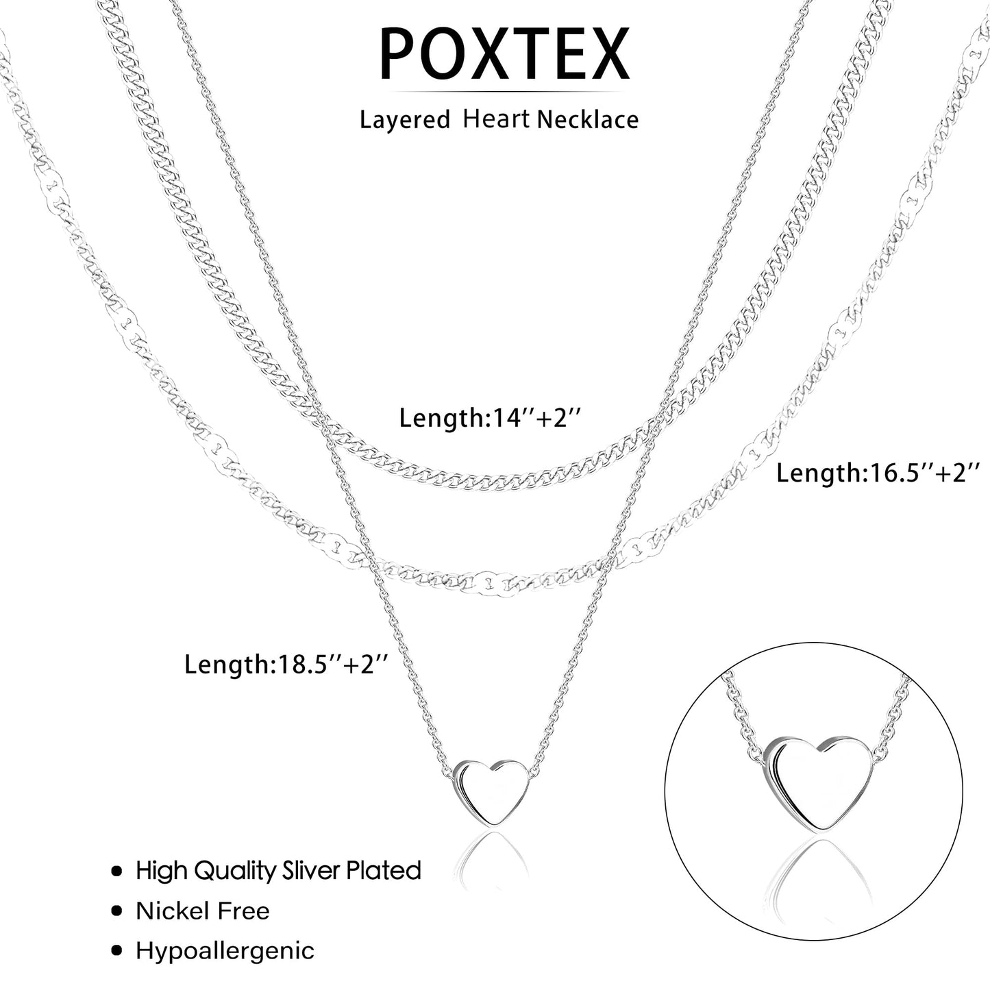 Sterling Silver Heart Necklaces for Women, Dainty Stackable Cute Heart Pendant Layered Tiny Choker Necklaces, Valentine Gifts for Mom Wife Girlfriend Friend Sister Women Beauty Gifts for Young Women