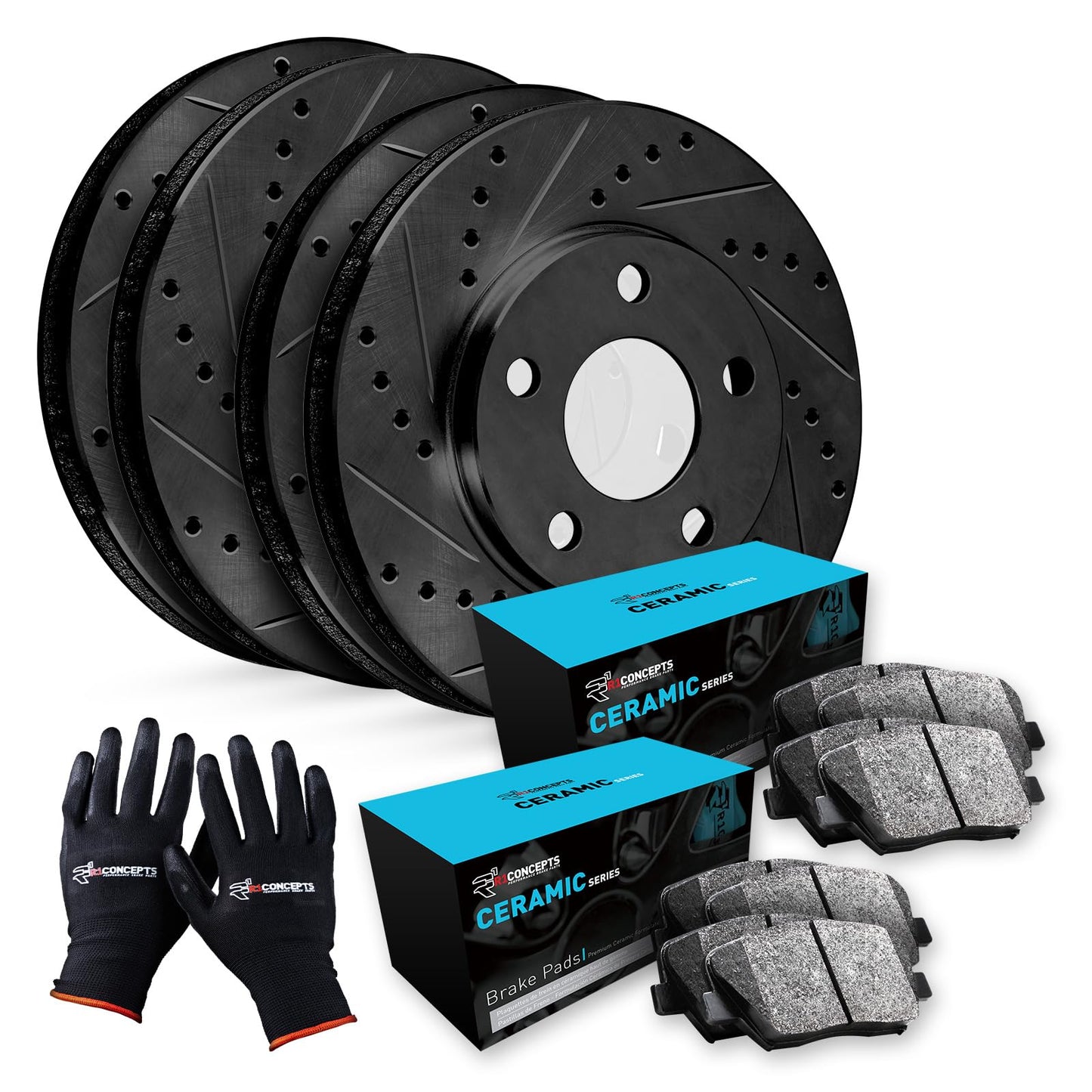 R1 Concepts Front and Rear Brake Kit For 2015-2020 Cadillac Escalade, Chevrolet Suburban, Chevrolet Tahoe, GMC Yukon| Drilled Slotted Brake Rotors| Ceramic Brake Pads and Rotors Kit