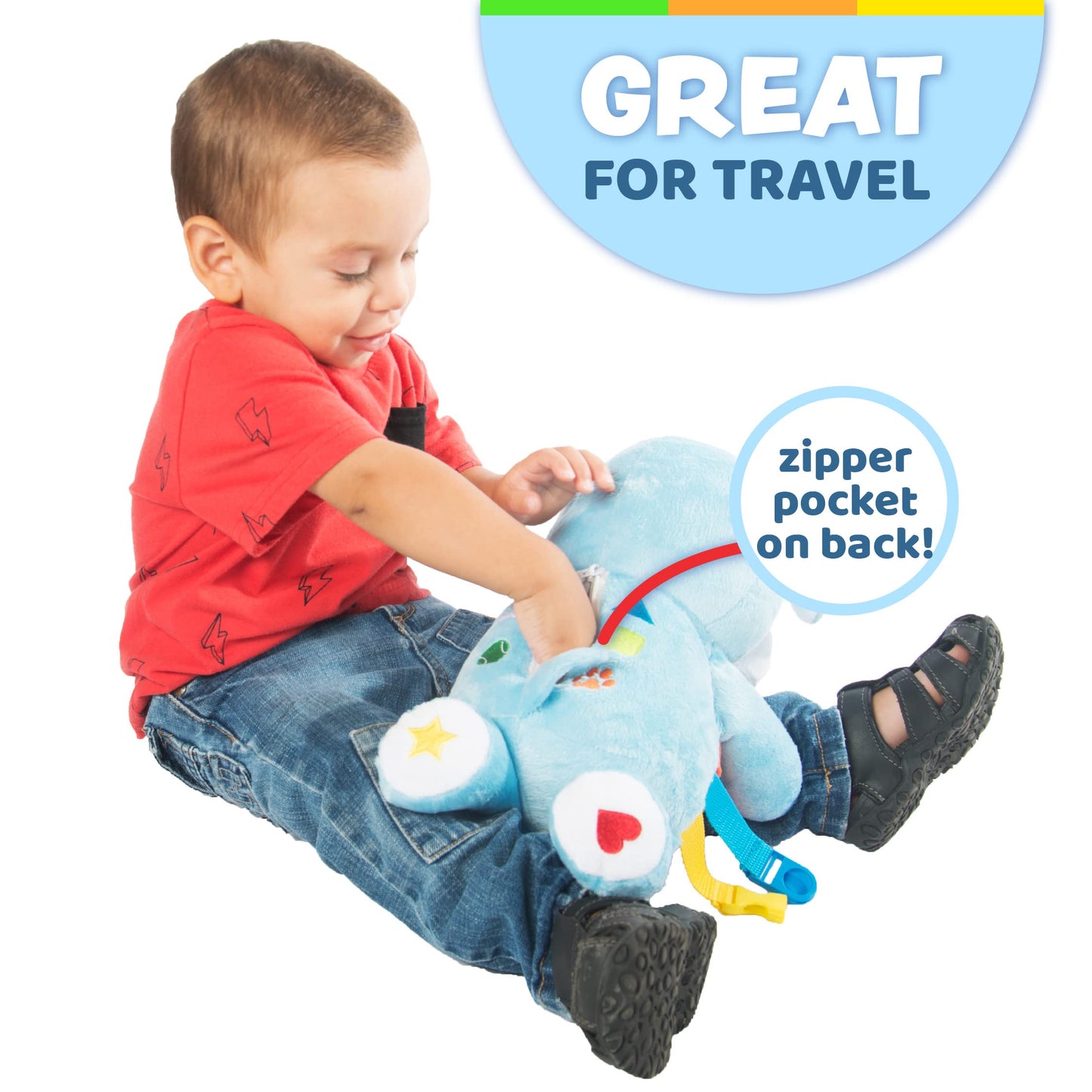 Buckle Toys Barkley Dog - Plush Animal Learning Toy - Develop Fine Motor Skills - Counting and Color Recognition Stuffed Animal - Perfect Travel Toddlers Essentials
