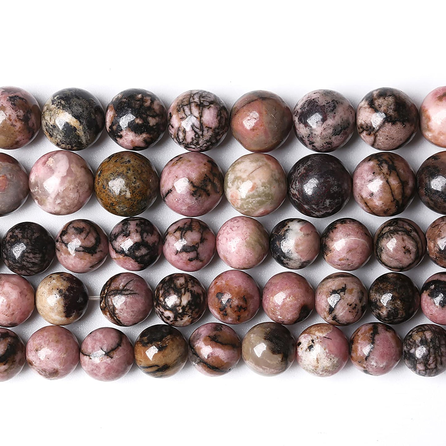 8mm 45pcs Natural Black Lace Rhodonite Beads Healing Power Stones Round Loose Gemstone Beads for Jewelry Making DIY Bracelet Necklace 15"
