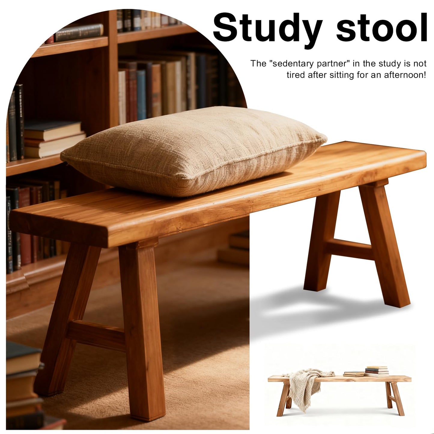 CANYIHB Front Entryway Bench Indoor Hallway Bedroom End of Bed Farm House Rustic Dining Table Vintage Narrow Noodle Bench Solid Wood (L 31.5″x10.2″W x 17.7″H)