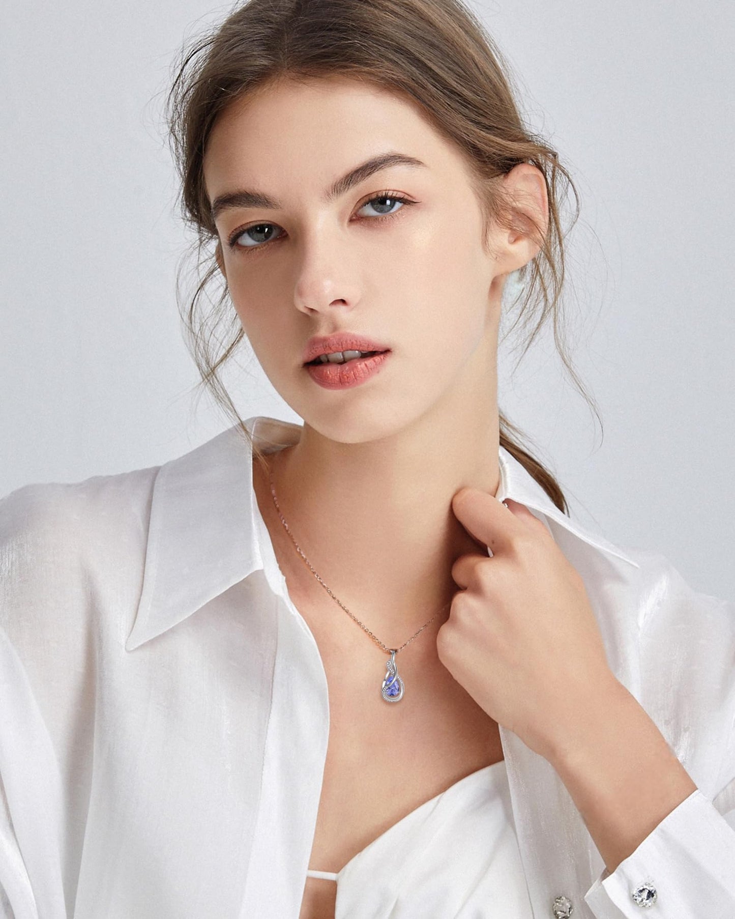 FANCIME Tanzanite Necklace December Birthstone Sterling Silver Infinity Knot Pendant Necklace Gemstone Fine Jewelry Anniversary Birthday Mothers Day Gifts for Women Her Mom