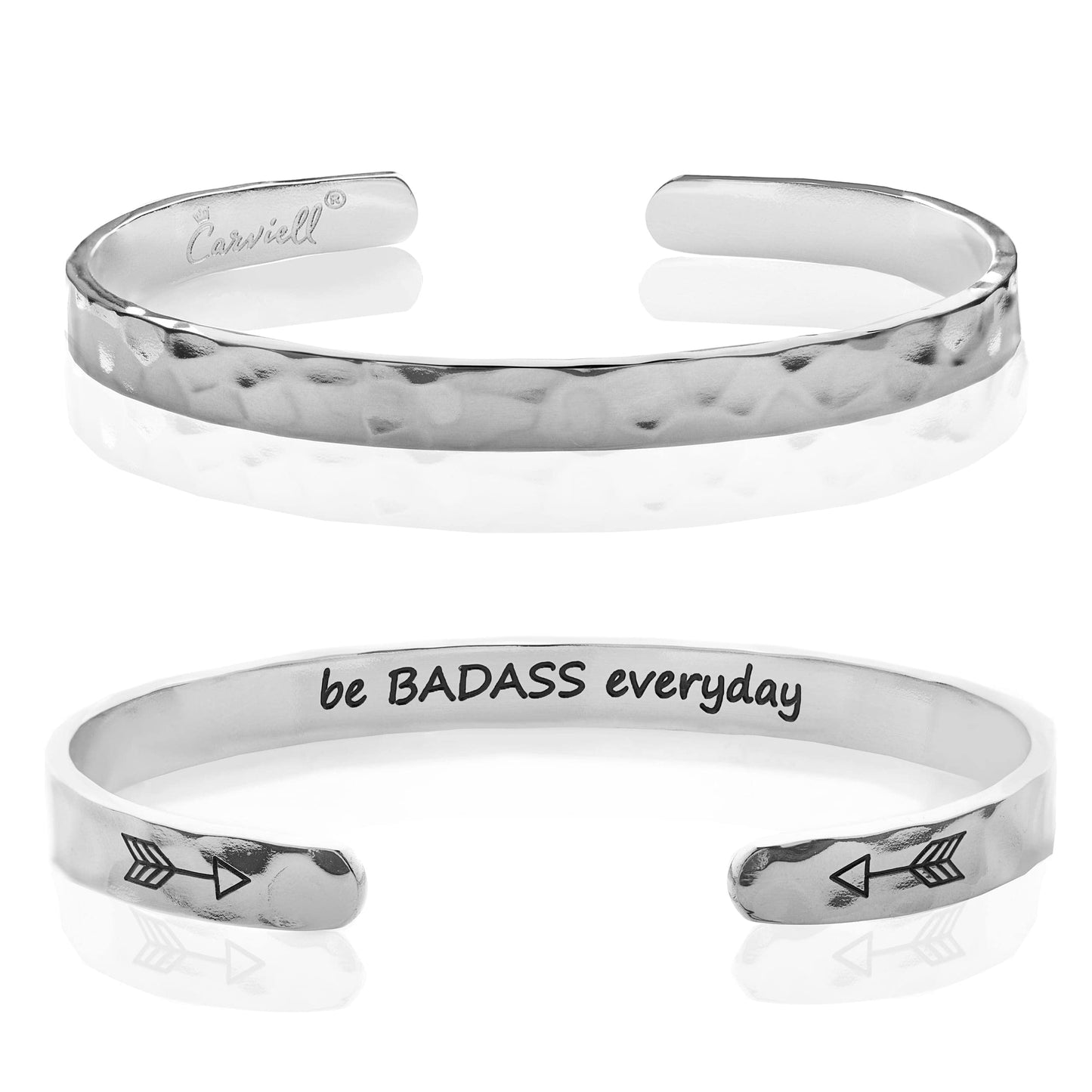 Carviell Stainless Steel Bracelets, Jewelry Cuff for Coworker, Self Care Gifts for Women, Best Friend, Strong Women, Female Boss, Hammered Bangle
