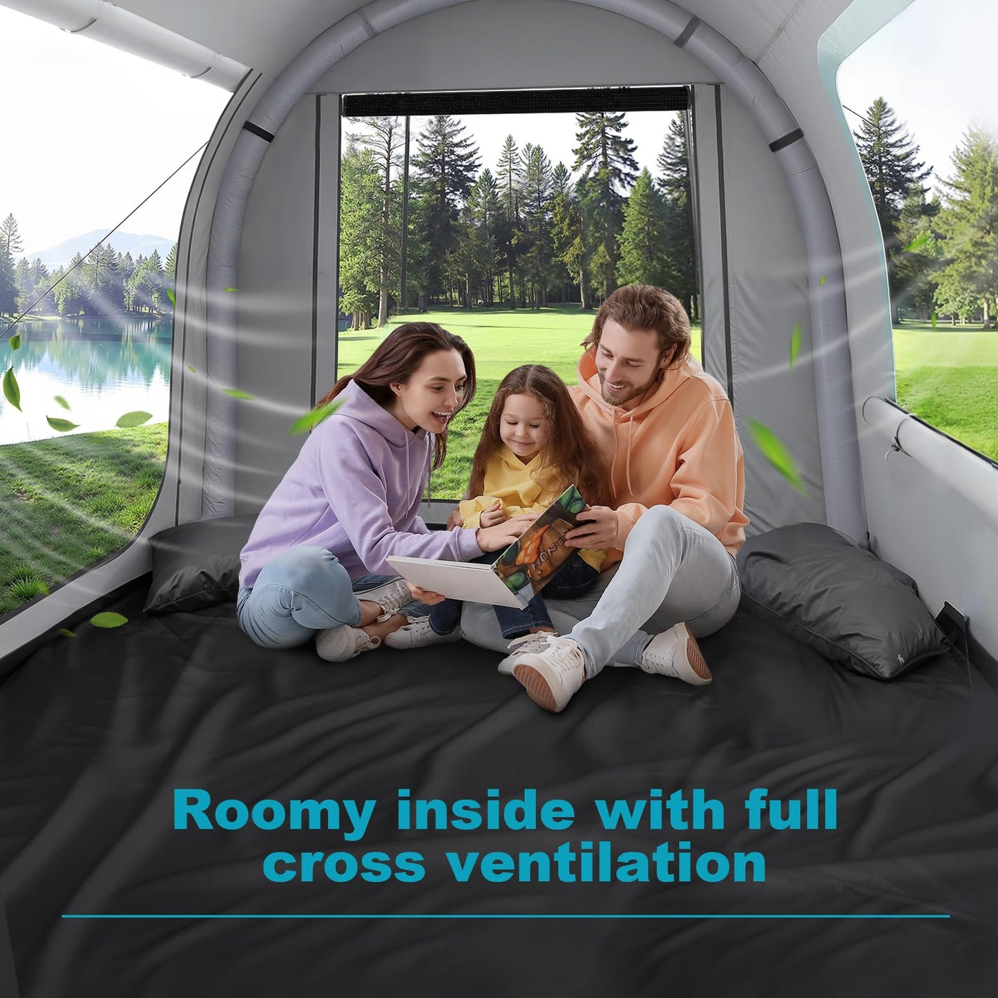 M KARMATER Large Inflatable Camping Tent, 60 Seconds Setup Blow Up Family Tent with Rainproof, Waterproof & Windproof, All Weather 4 Season SUV Outdoor Camping Tent for 2-4 Person with Storage Bag