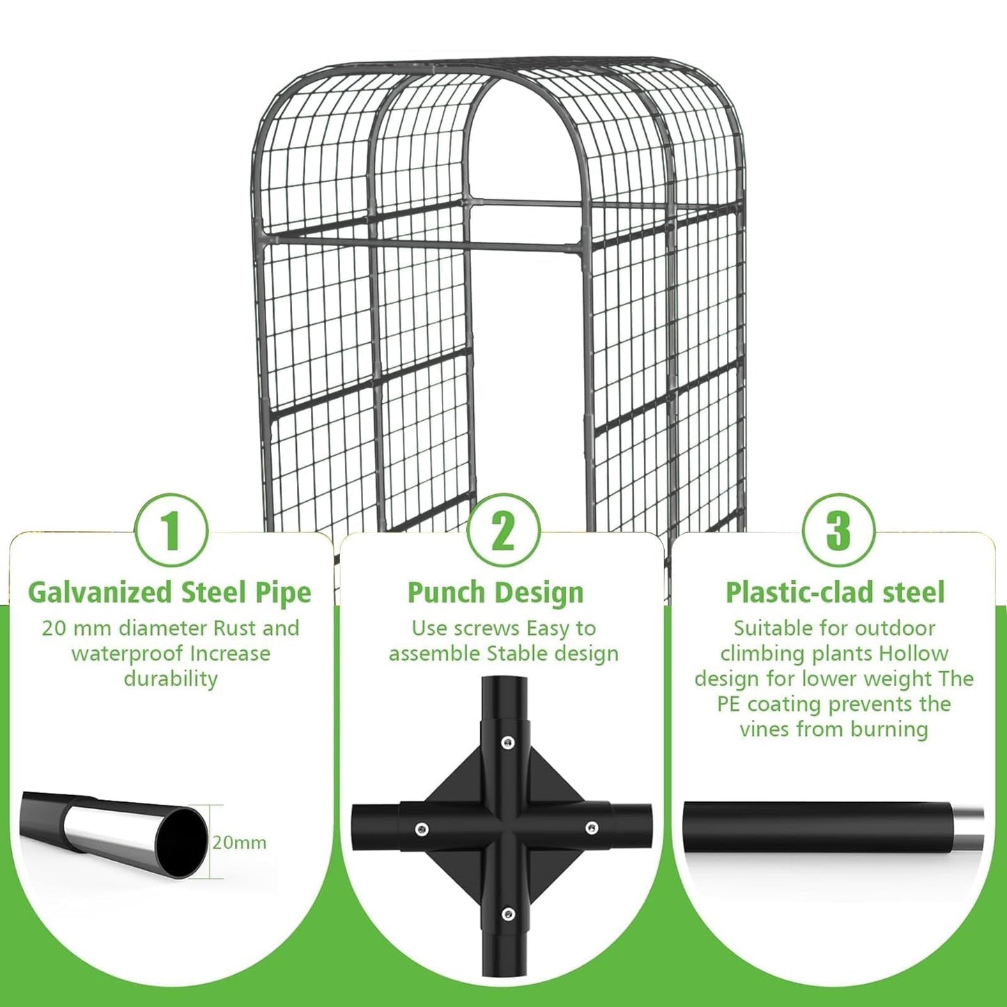 Metal Garden Arch Trellis, 7.3Ft Black for Raised Beds, Plant Support for Cucumbers & Climbing Vegetables