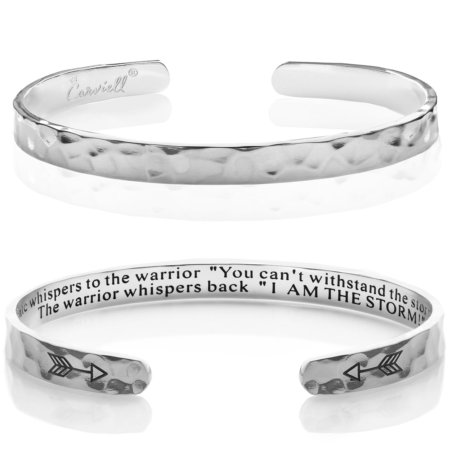 Carviell Bracelet for Her, Hammered, I Am The Storm, Engraved Cuff, Encouraging Gift for Women and Teens, Inspirational Strength Bracelet, Motivational Jewelry, Recover Gift