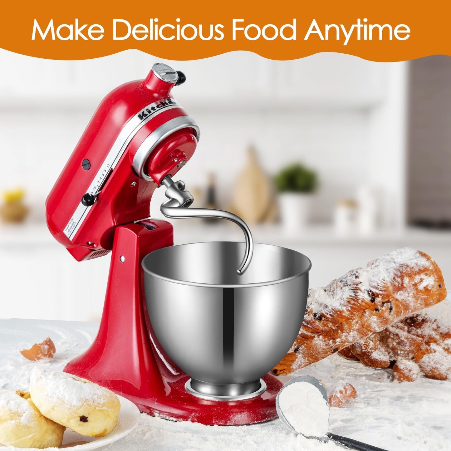 Stainless Steel Spiral Dough Hook Replacement for KitchenAid 4.5-5 Qt. Tilt-Head Stand Mixers.Accessories Compatible for Kitchen Aid K45, K45SS, KN15E1X, KSM75, KSM85PS, KSM88PSQ, KSM90 etc.