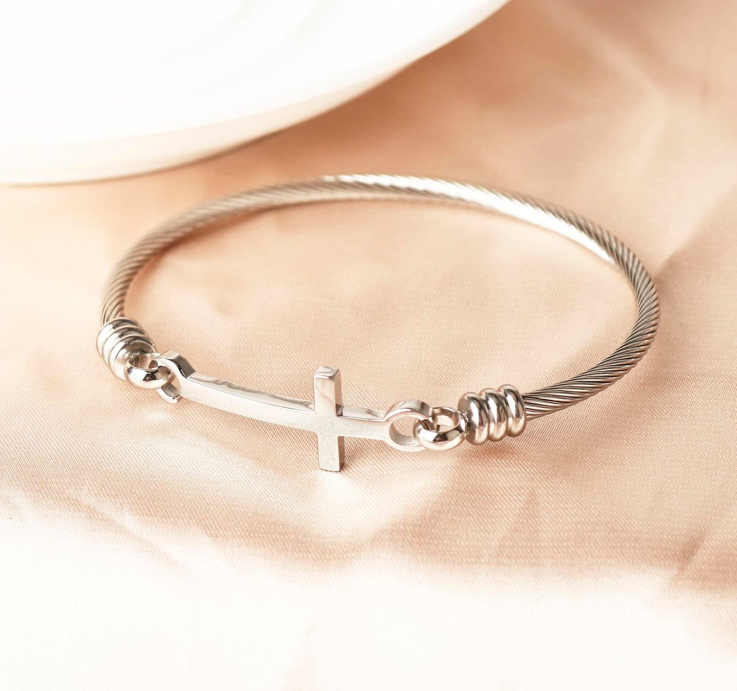 DS Religious Gift for Her Christian Cross Bracelet Bible Verse God is Within Her She Will Not Fall Inspirational Bracelets For Women Stainless Steel Jewelry Gift To Daughter Best Friend (Silver 2)
