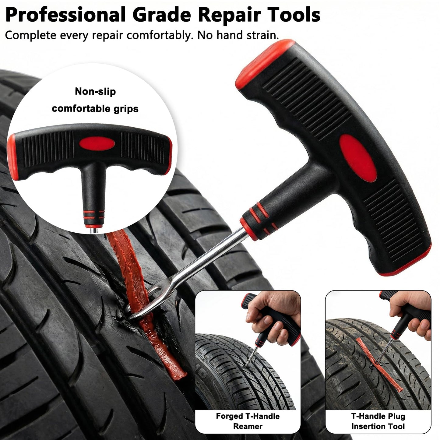 45Pcs Tire Repair Kit with Tire Plugs & Rubber Nail, Professional Heavy Duty Emergency Tire Repair Screw Tool Kit, Flat Tire Repair Plug Kit for Car Motorcycle ATV Tractor Truck Lawn Mower (Gray)